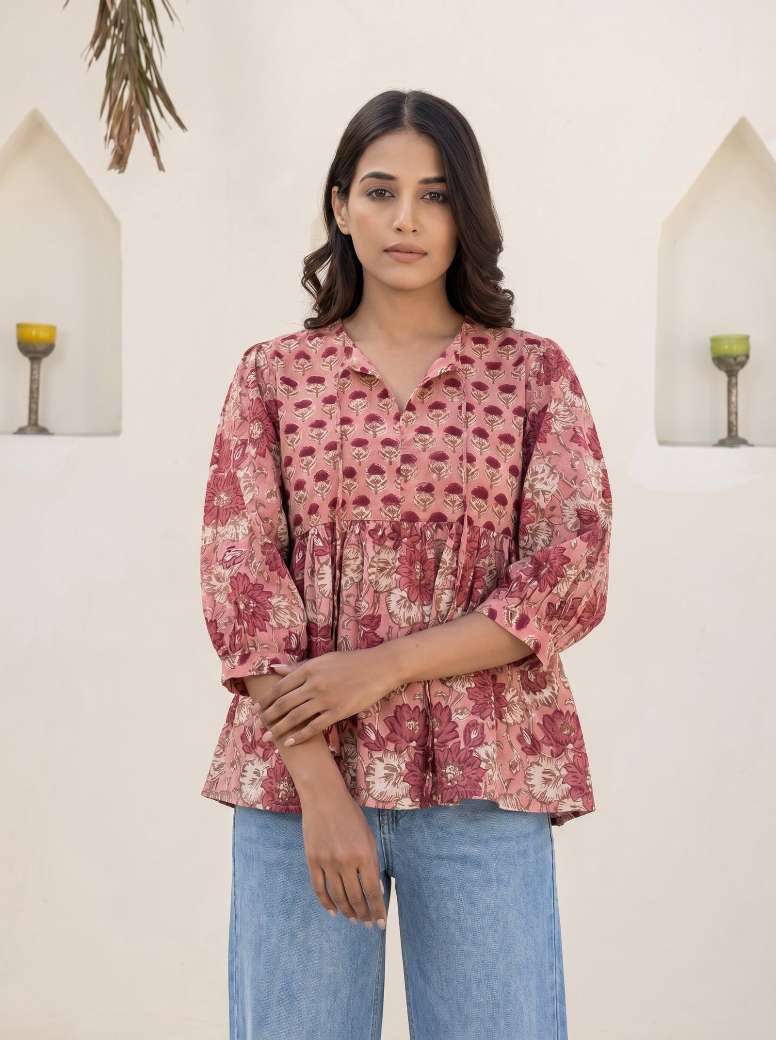 Pink Vintage Floral Peplum Top