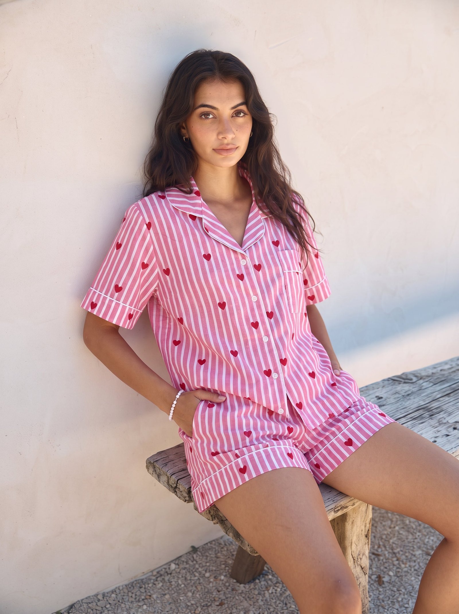 Pink Heart Stripe Pajama Set