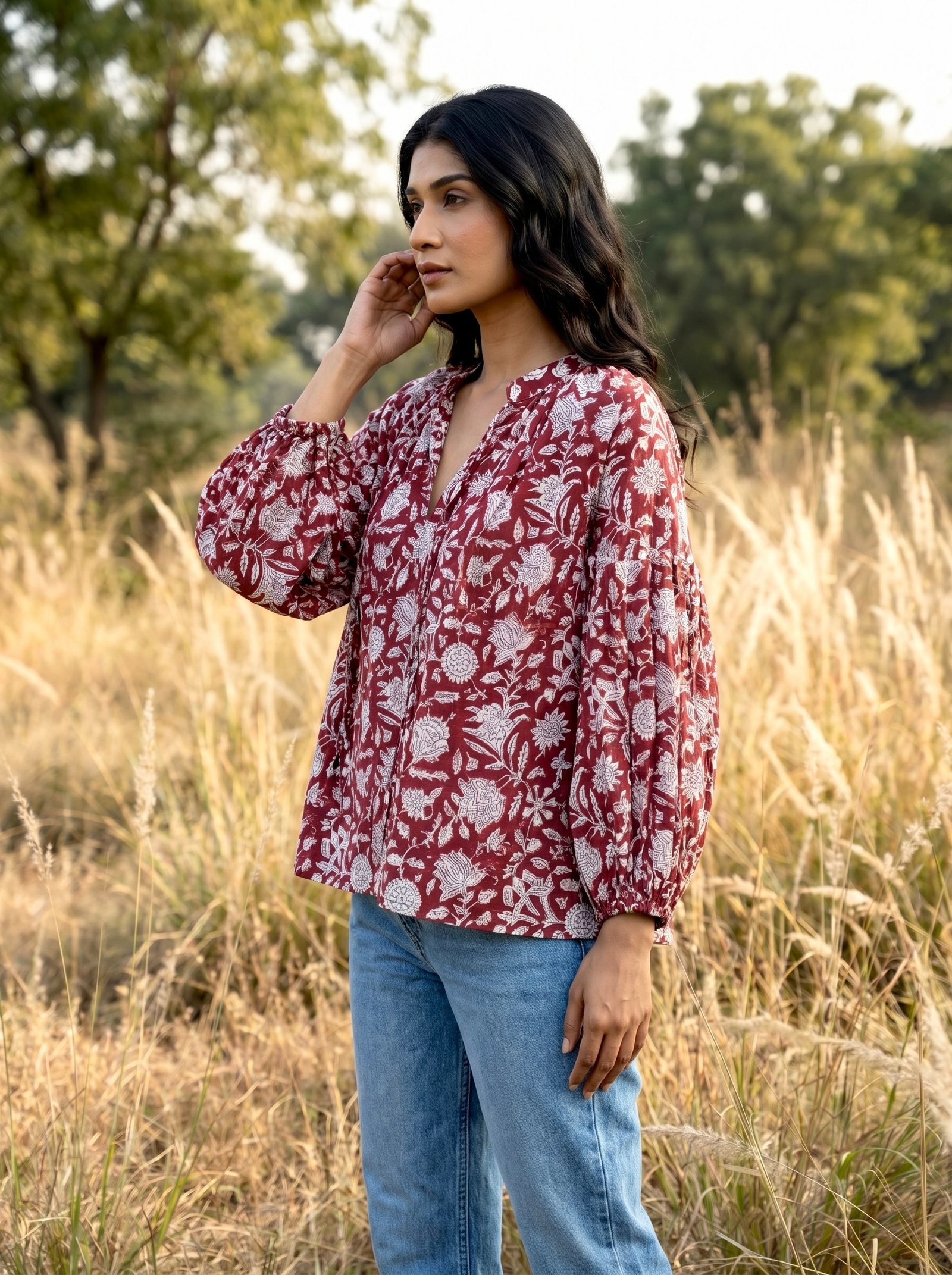 Rust Botanical Cotton Blouse