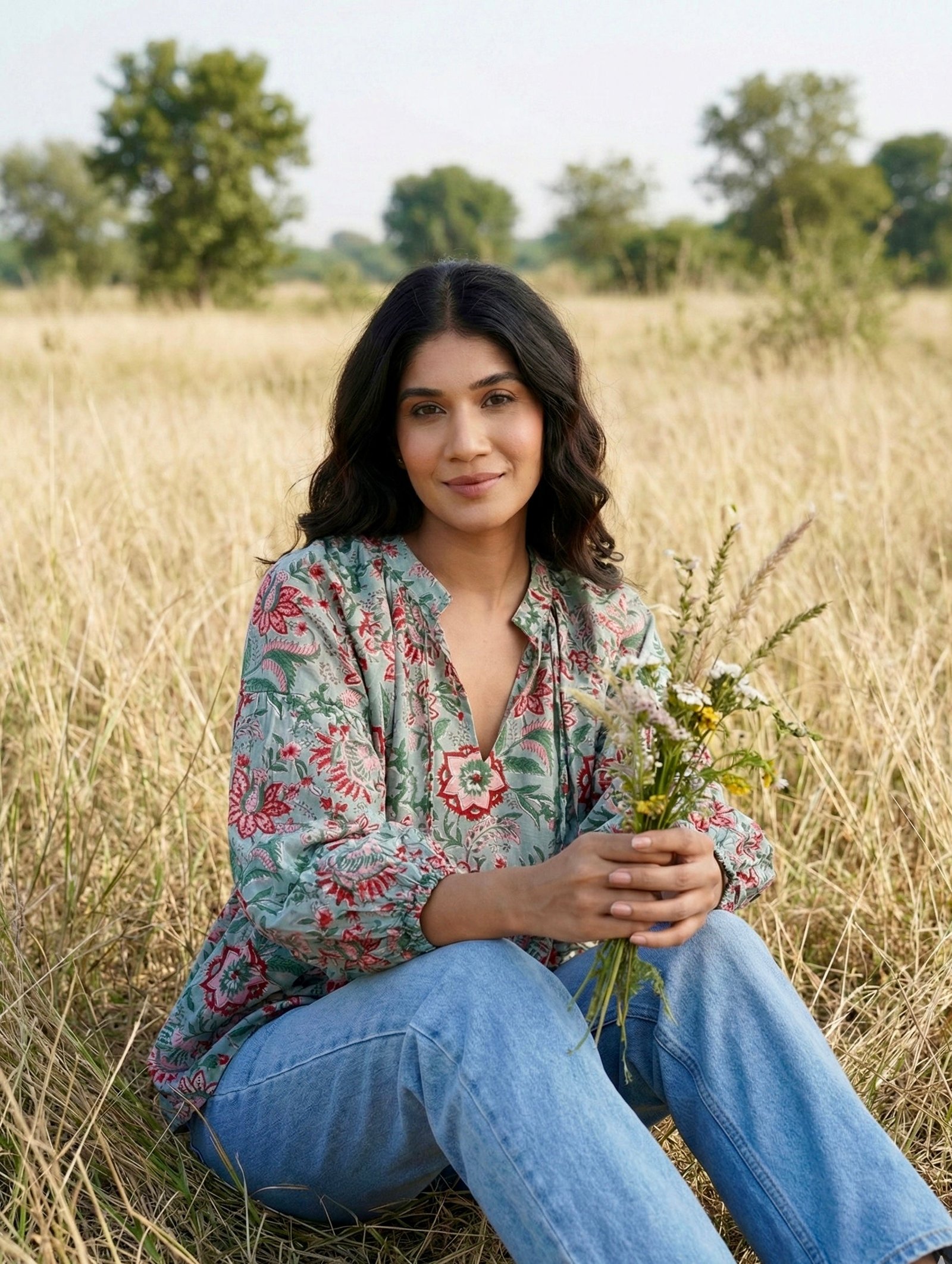 Misty Garden Floral Cotton Top