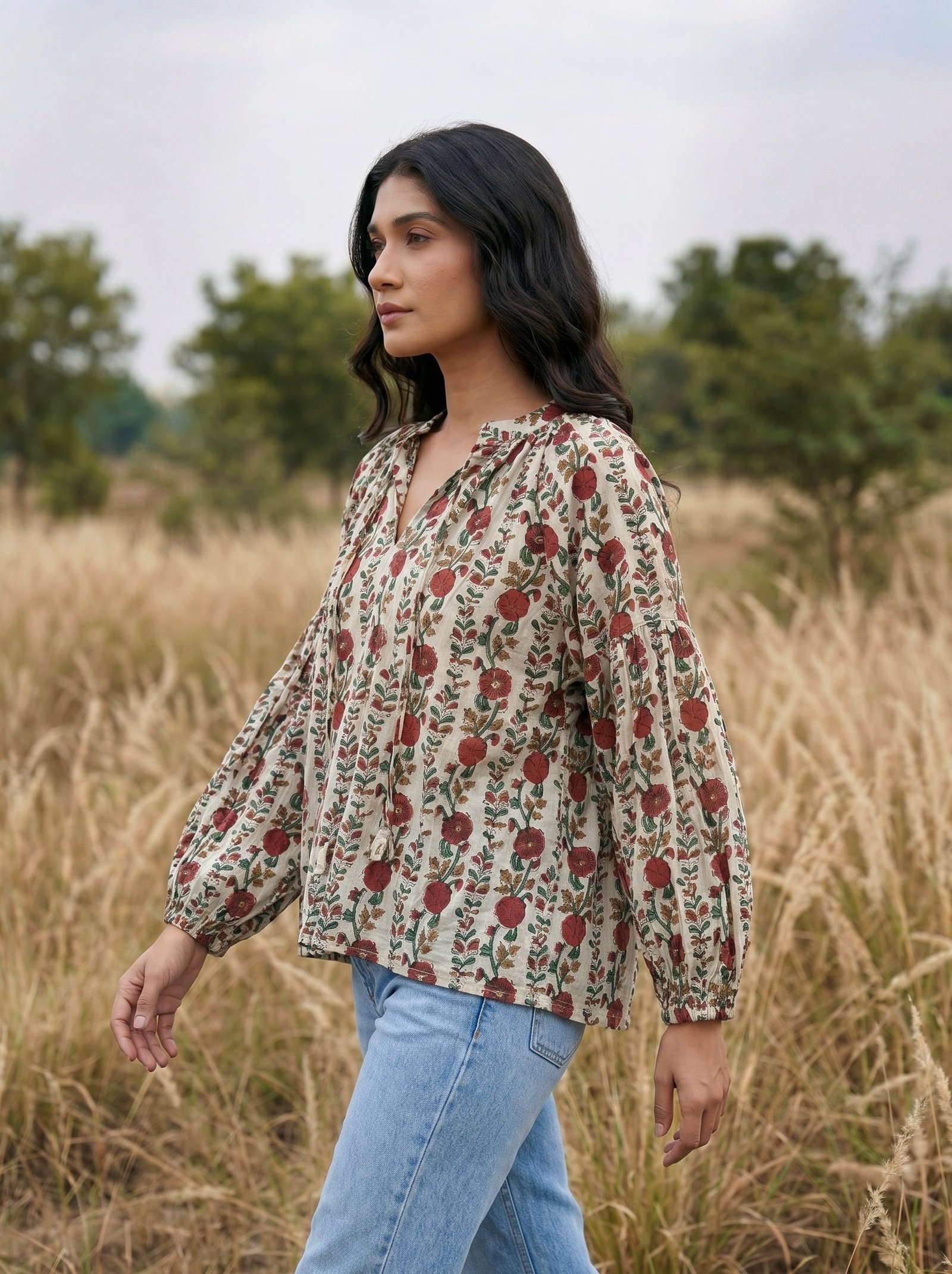 Scarlet Bloom Block Print Blouse