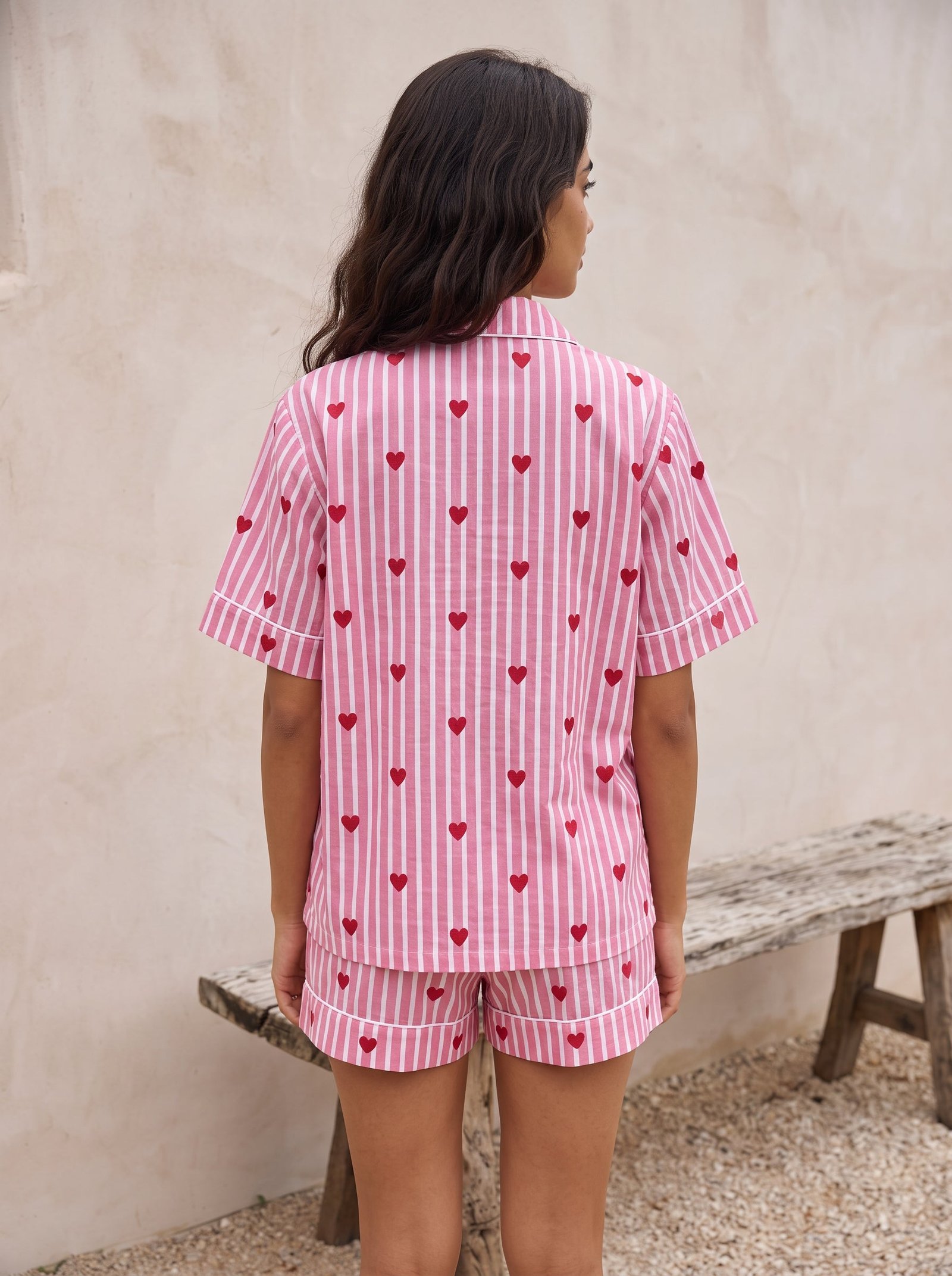 Pink Heart Stripe Pajama Set