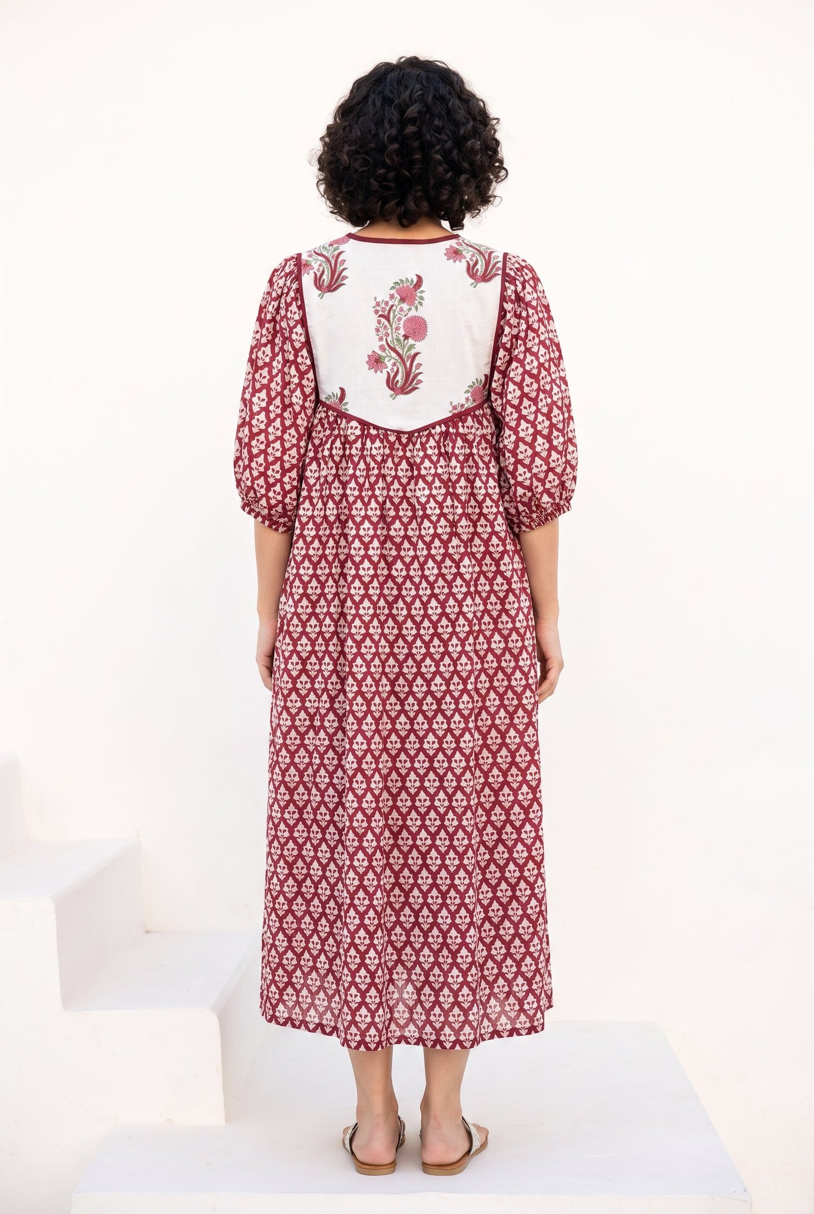 Crimson Garden Cotton Printed Buta Dress