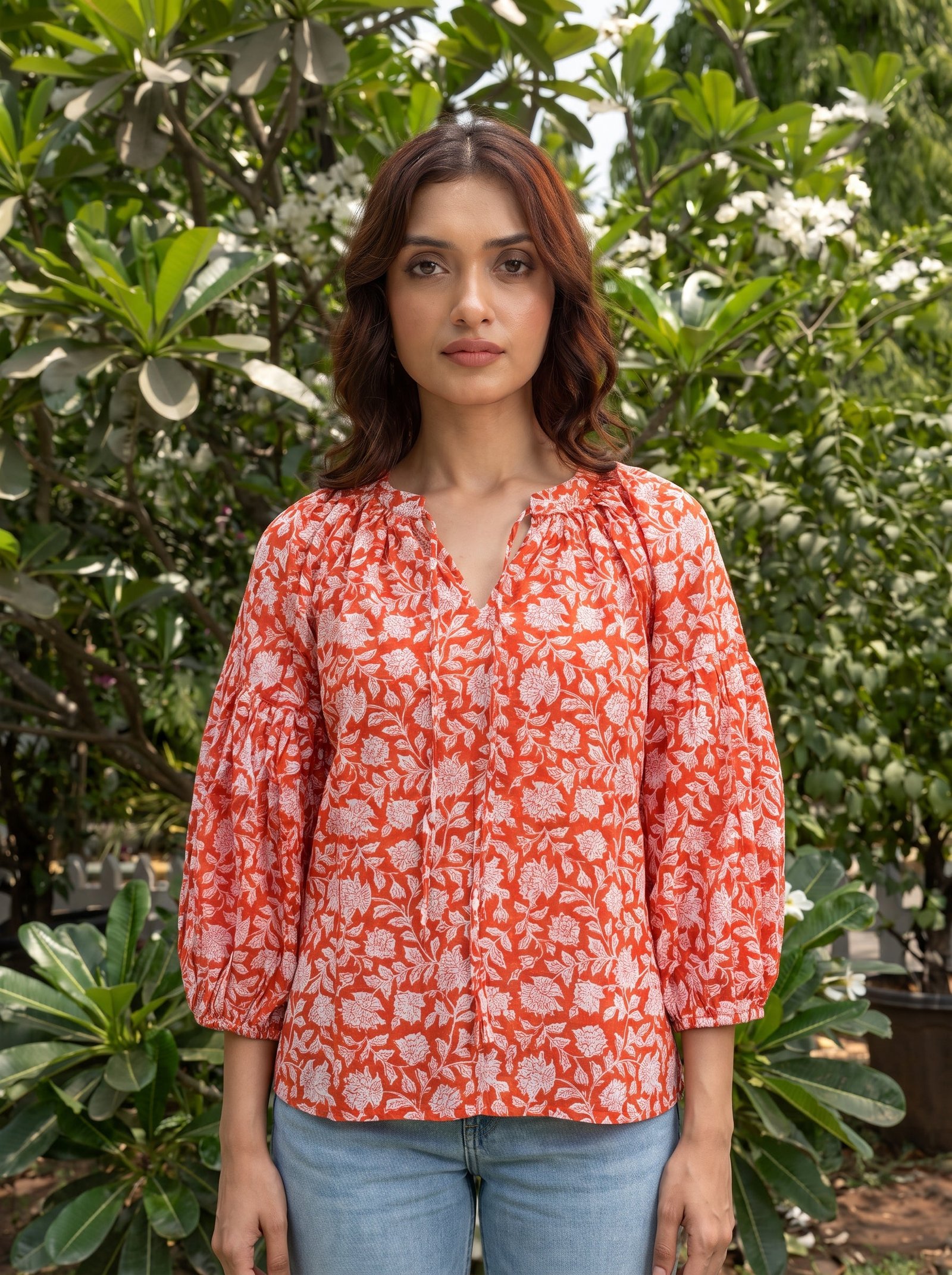 Coral Garden Cotton Blouse
