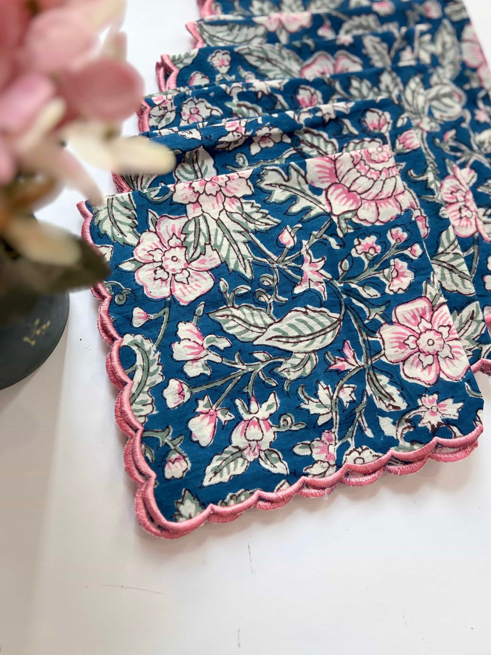 Blue Floral Garden Cotton Napkins