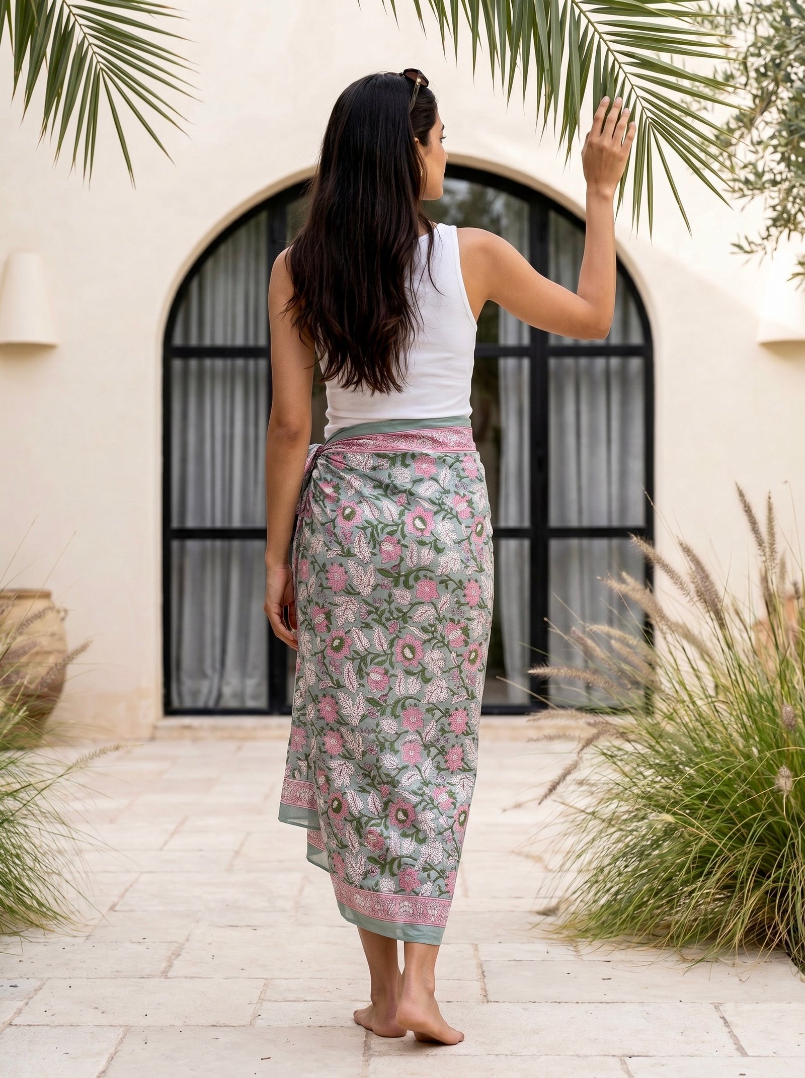 Blush Sage Floral Cotton Sarong