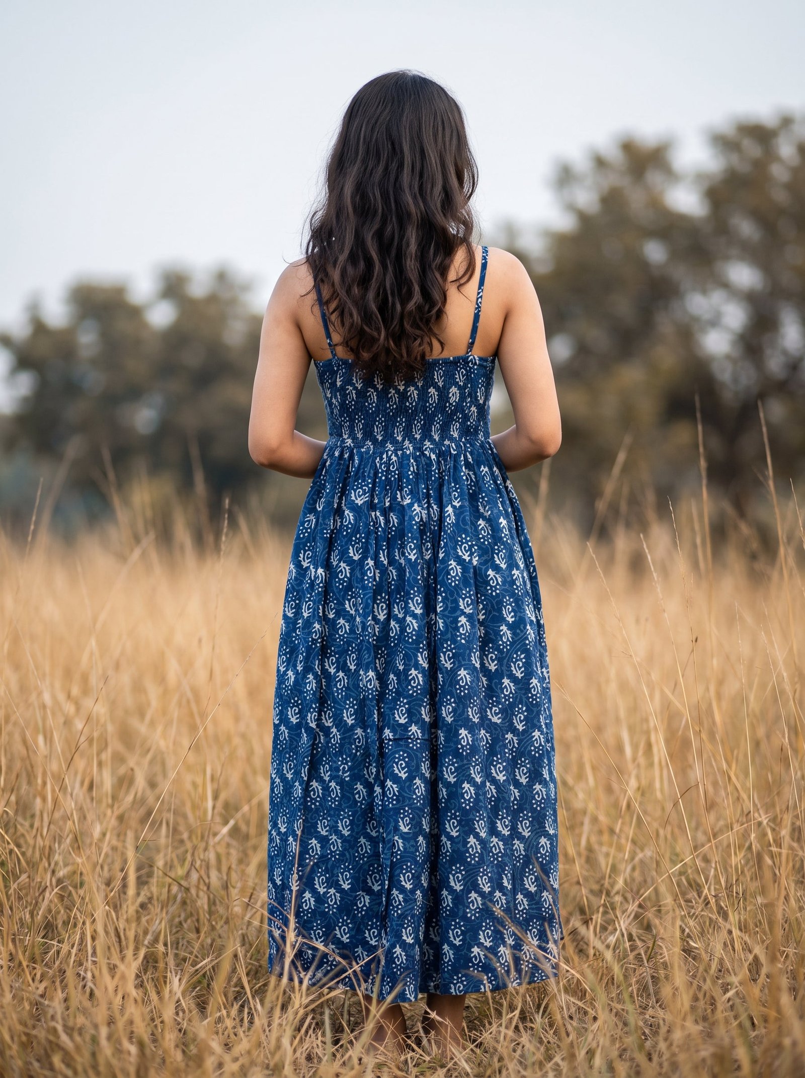 Indigo Handblock Cotton Maxi Dress