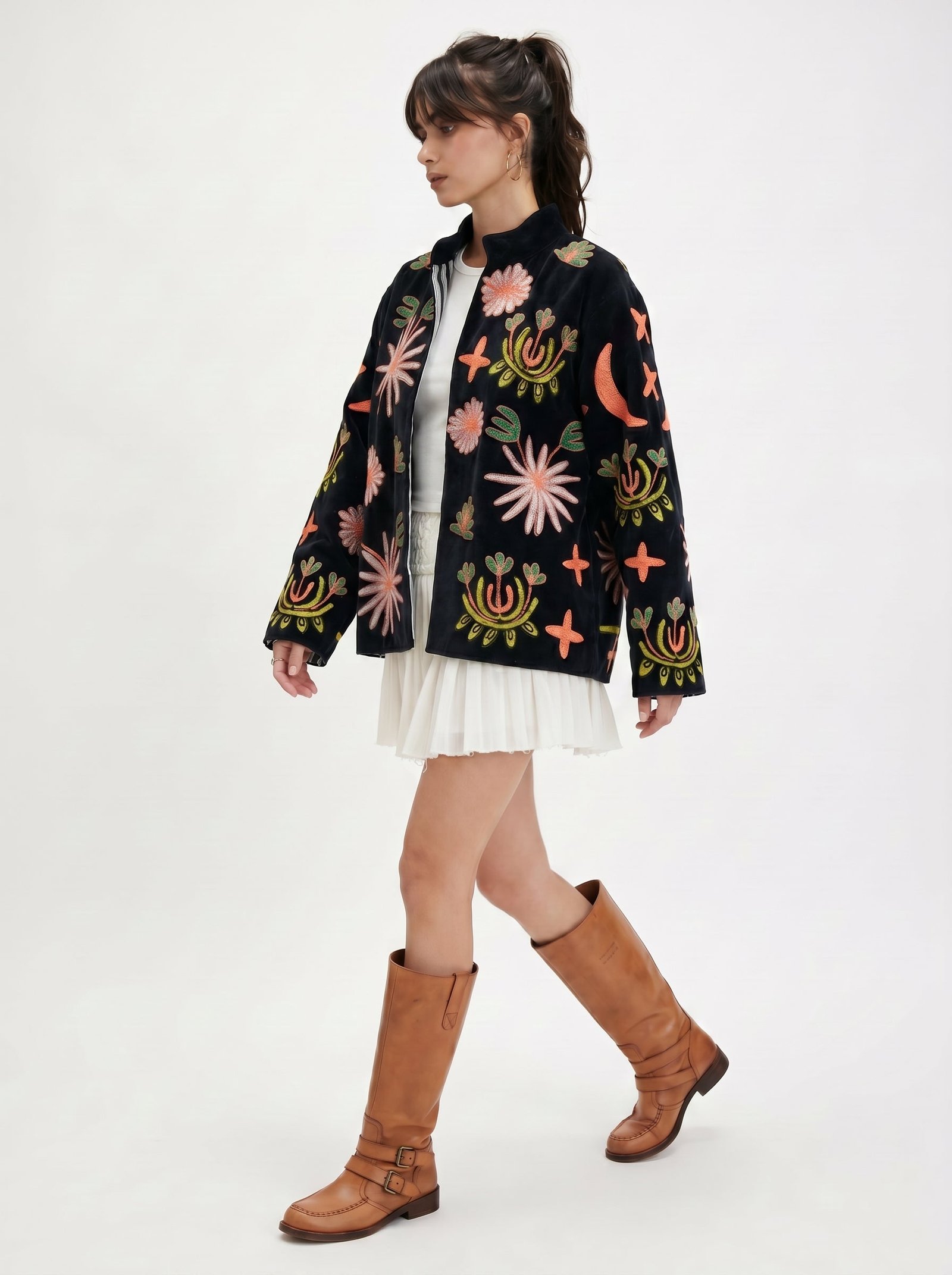 Black Cheetah Velvet Embroidery Jacket