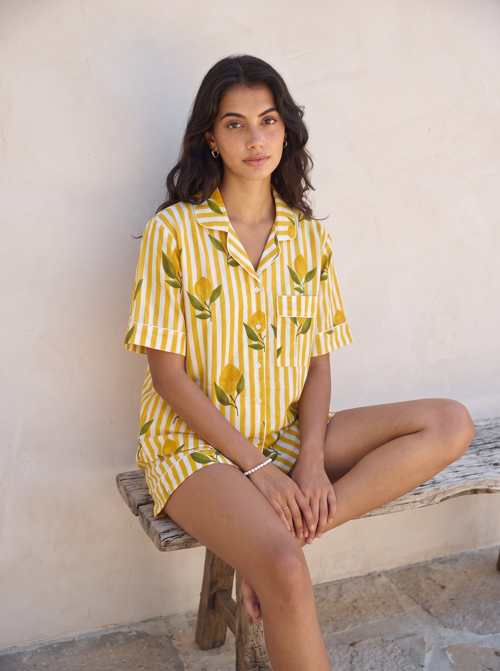 Yellow Lemon Stripe Pajama Set