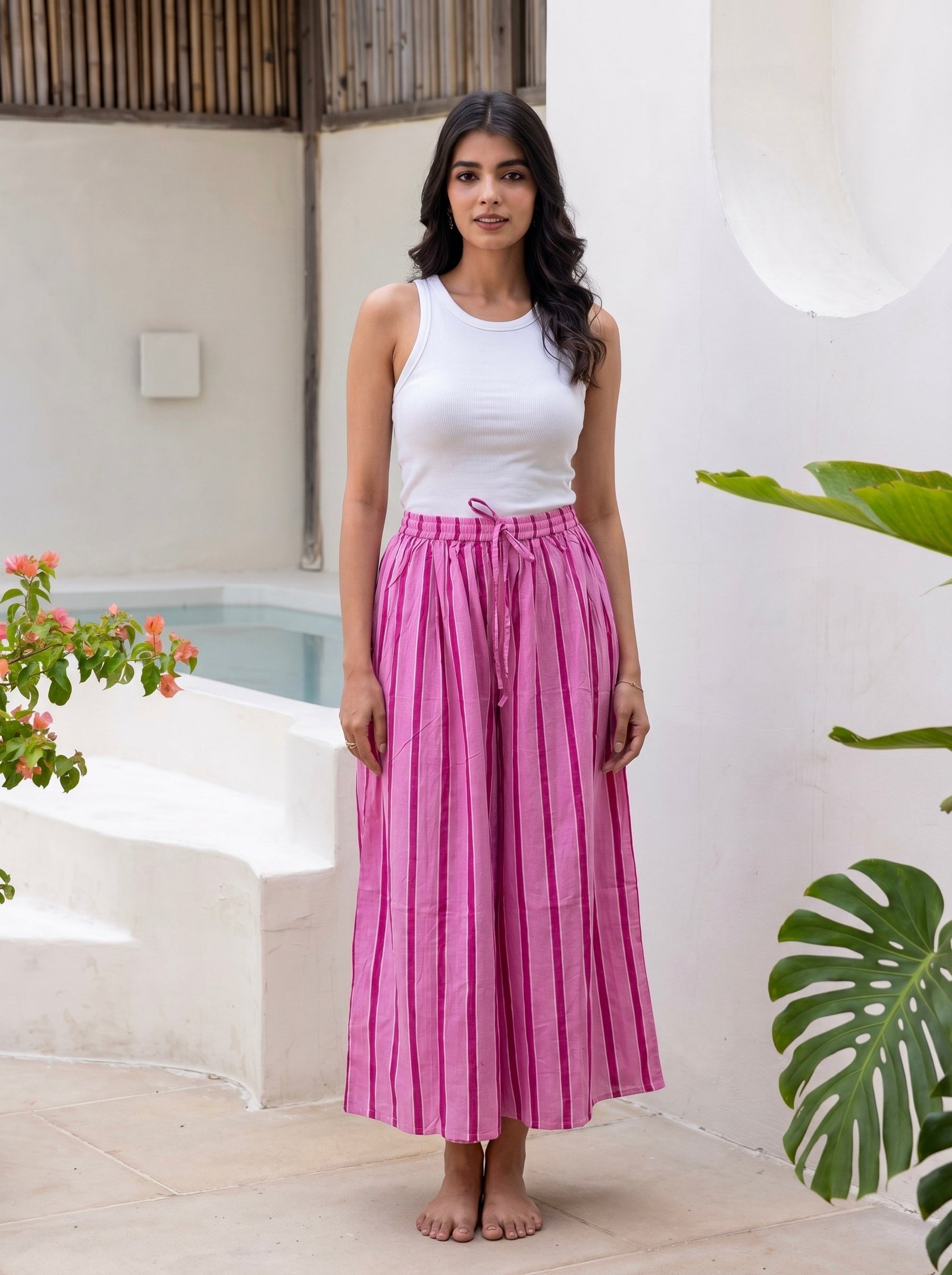 Flamingo Stripe Cotton Skirt