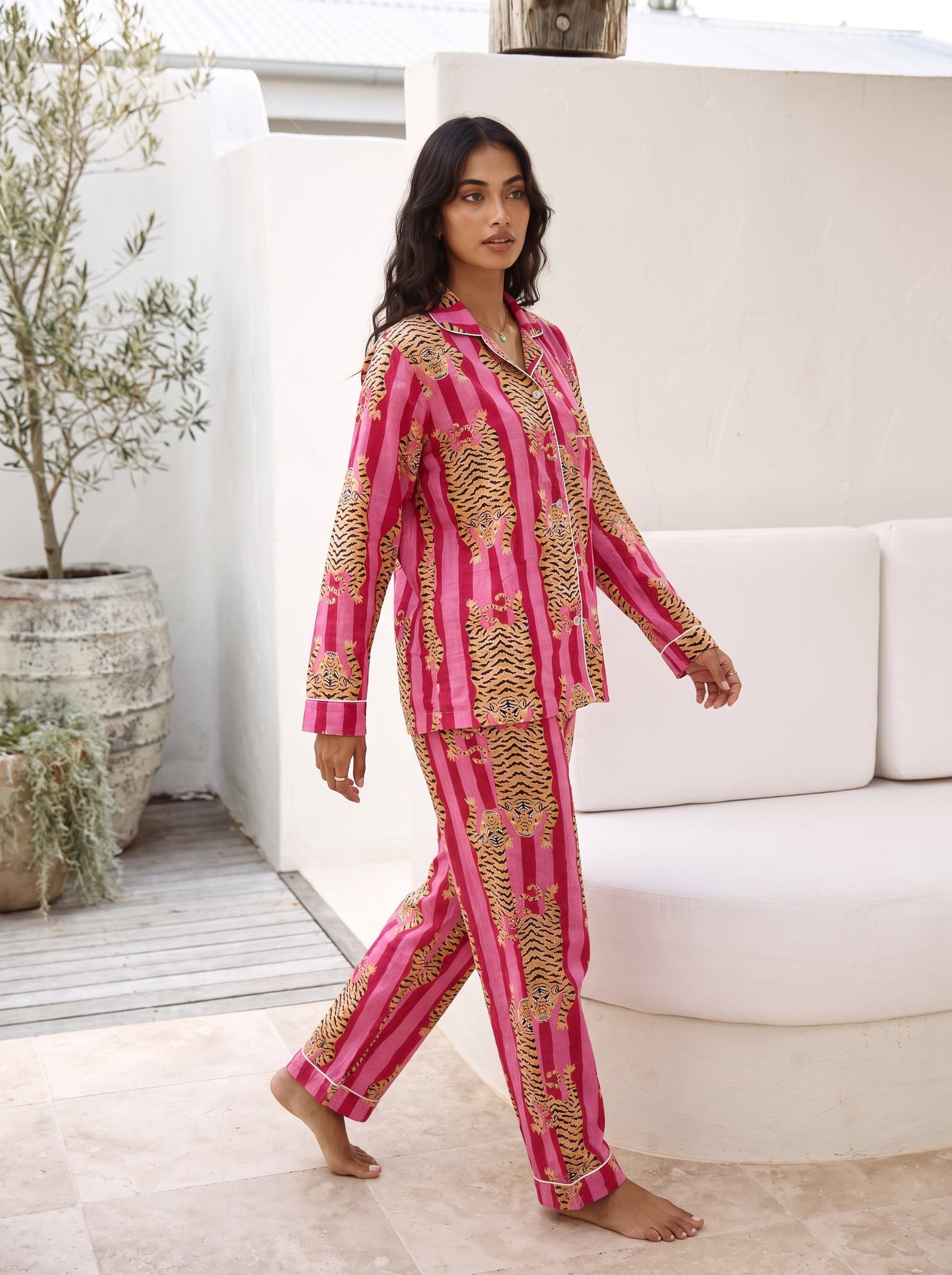 Wild Rose Tiger Cotton Pajama Set