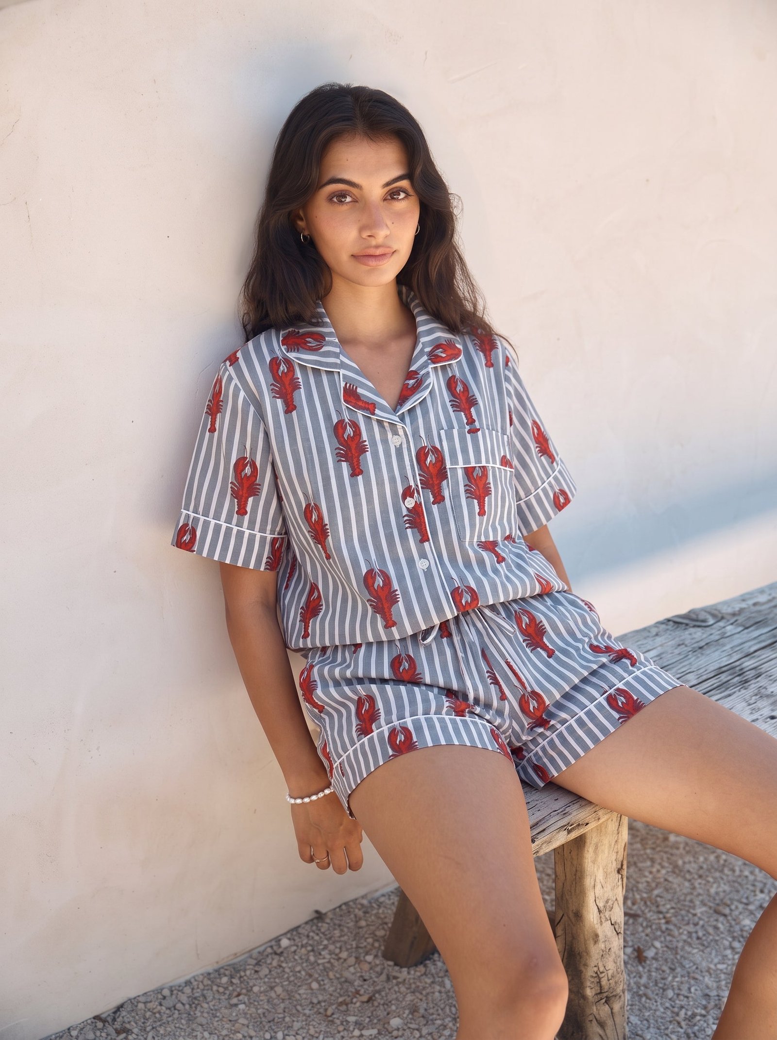 Grey Lobster Stripe Pajama Set