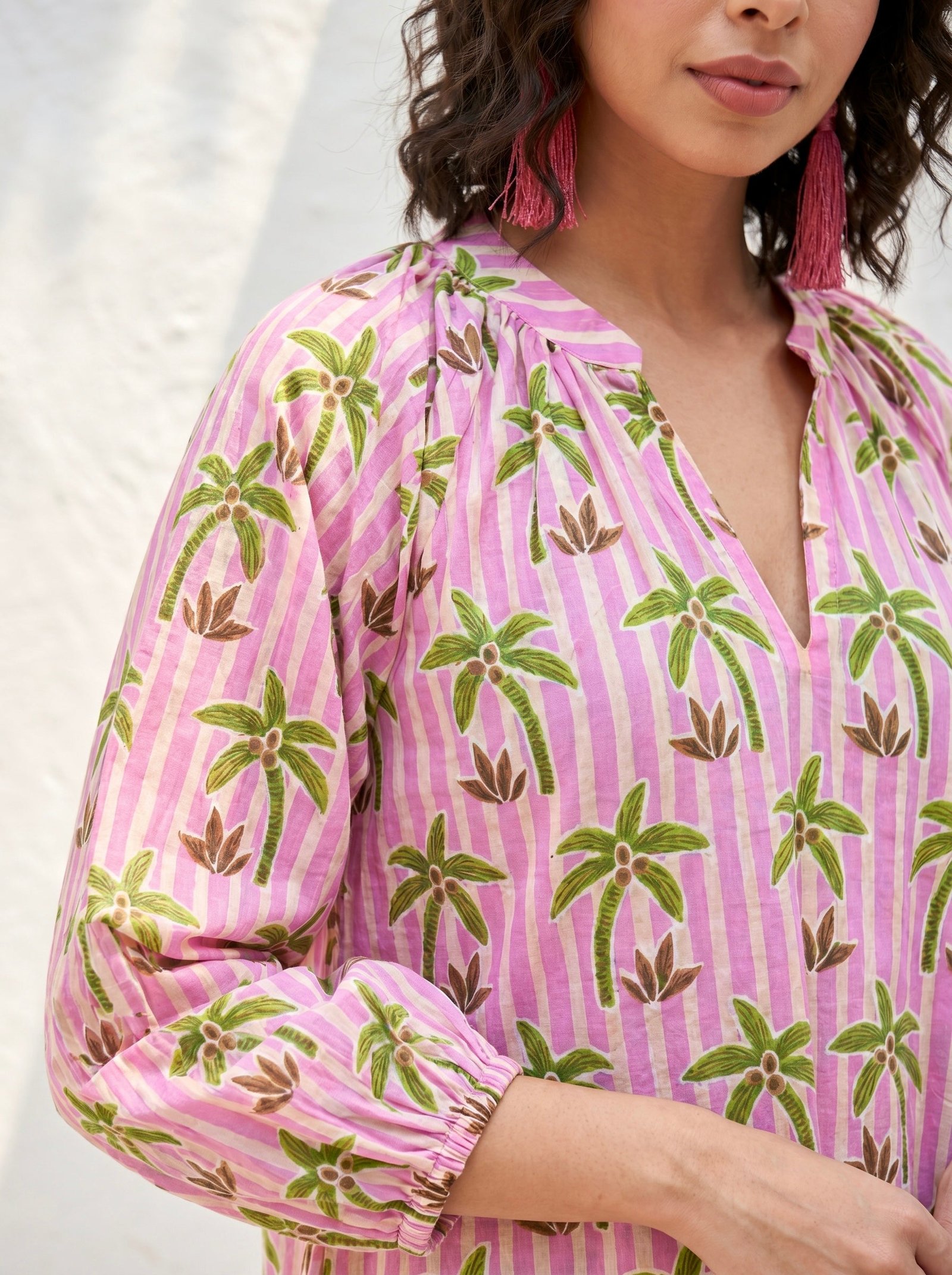 Palm Paradise Pink Cotton Dress