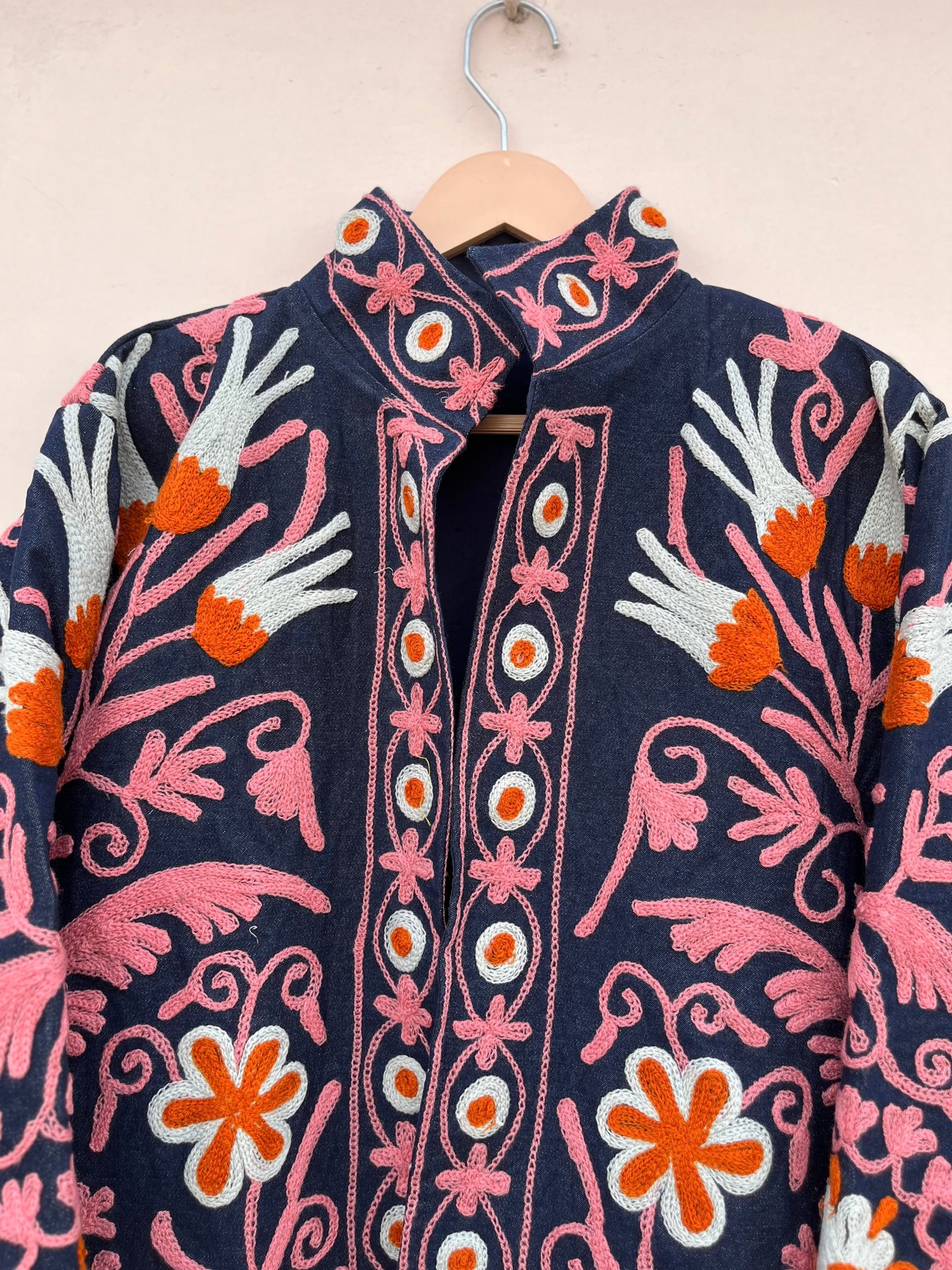 Navy Bloom Suzani Denim Jacket