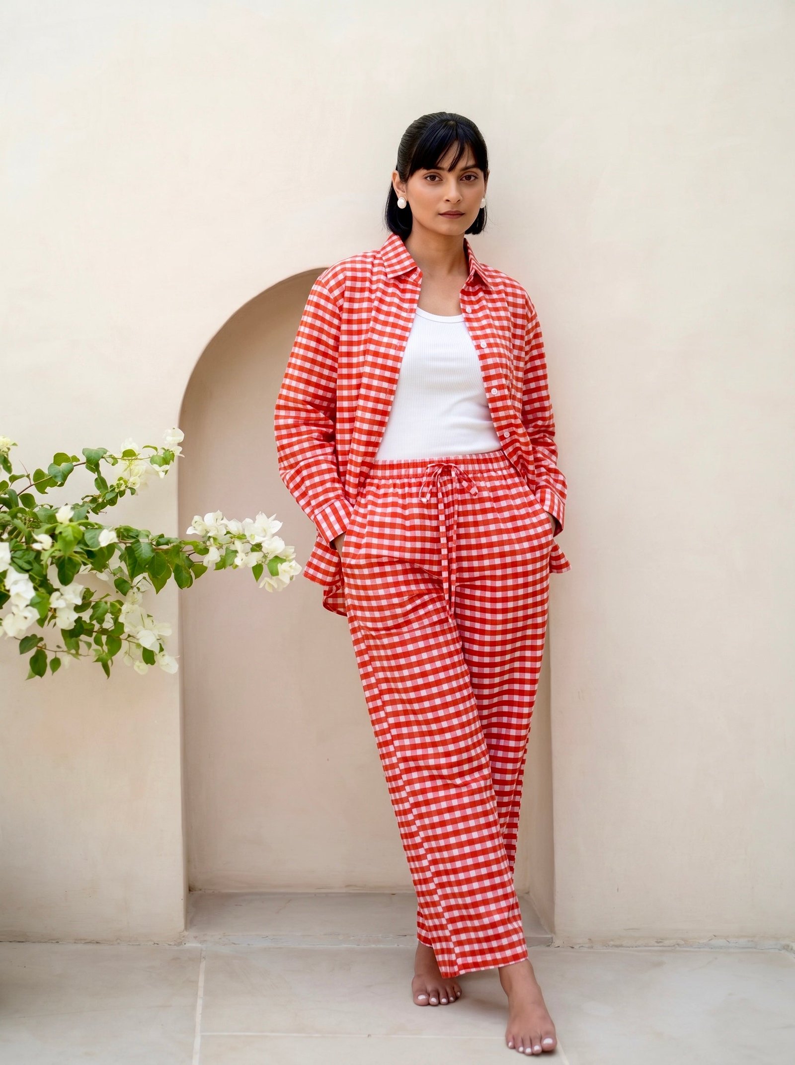 Coral Gingham Co-Ord Set