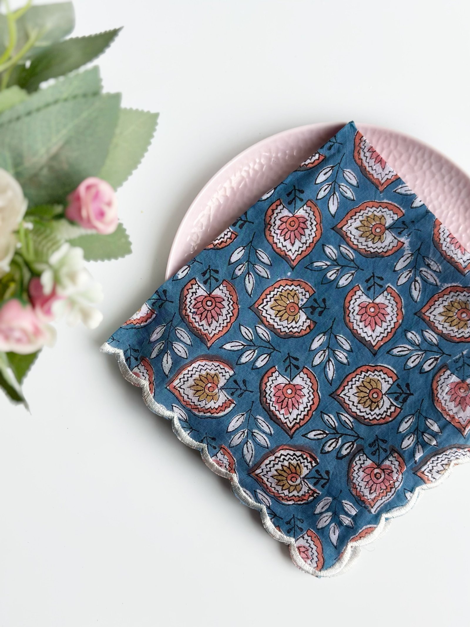 Blue Blossom Scalloped Napkin (set of 6)