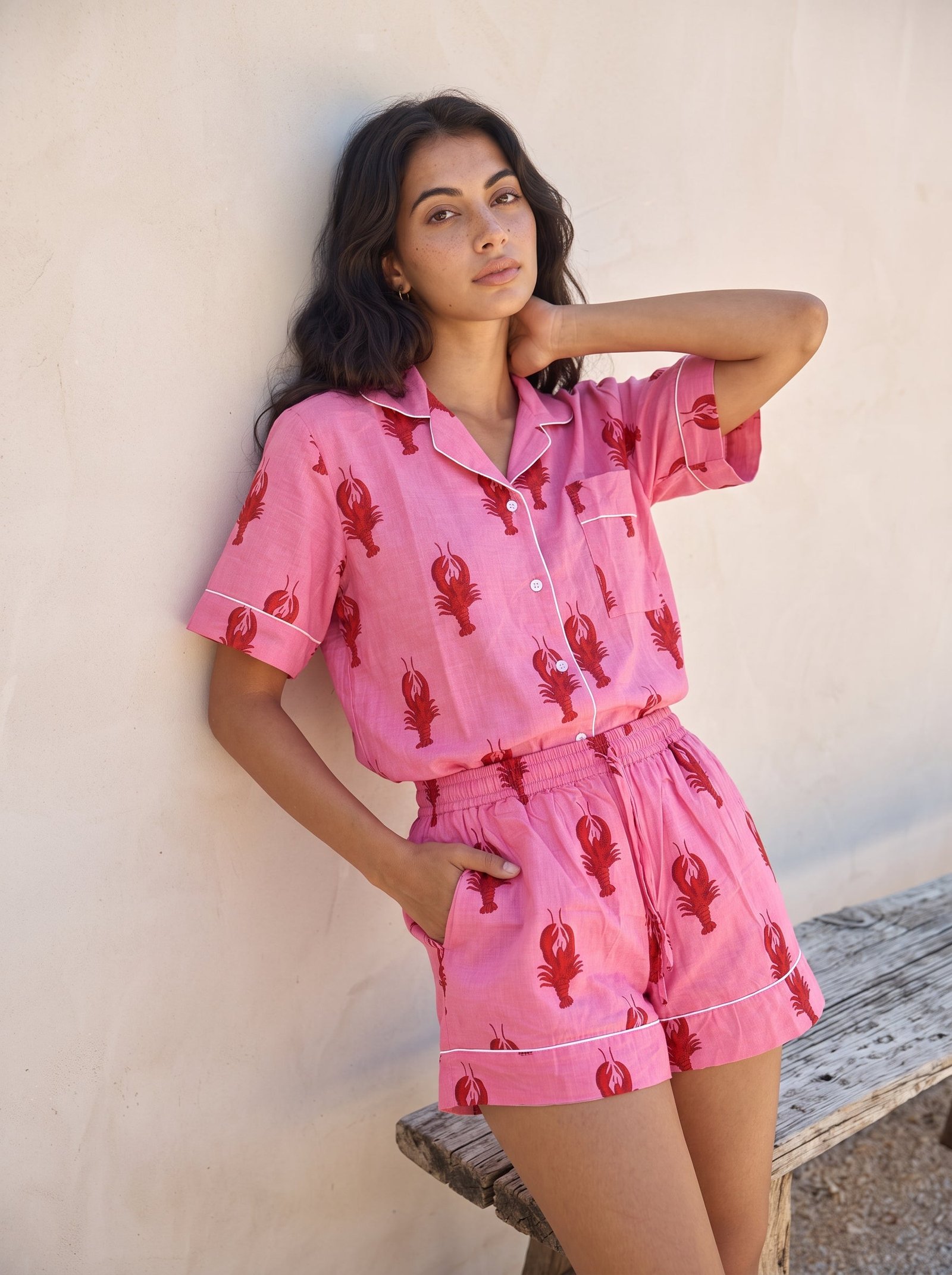 Pink Lobster Cotton Pajama Set