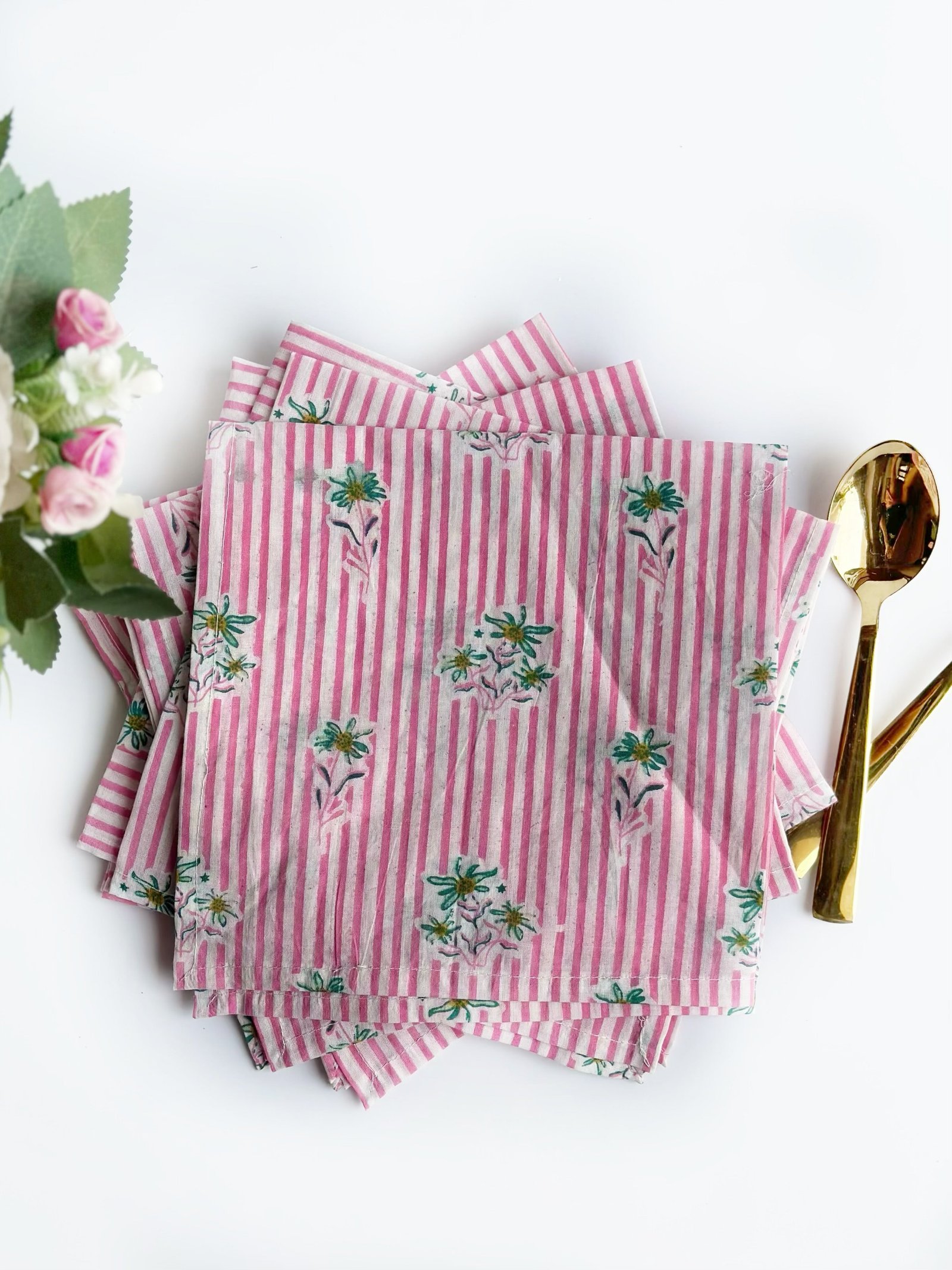 Candy Stripe Blossom Cotton Napkin (Set of 6)
