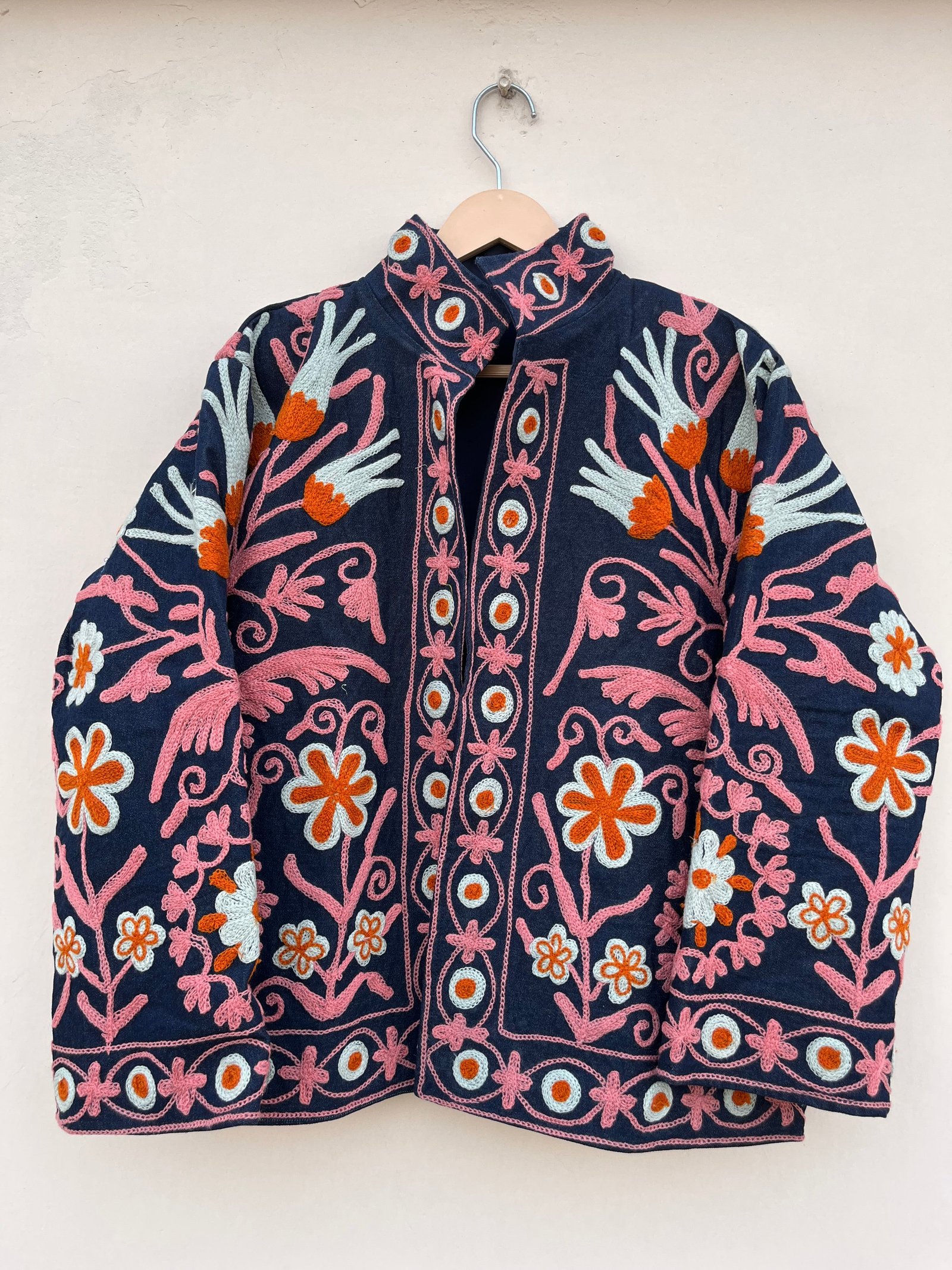 Navy Bloom Suzani Denim Jacket