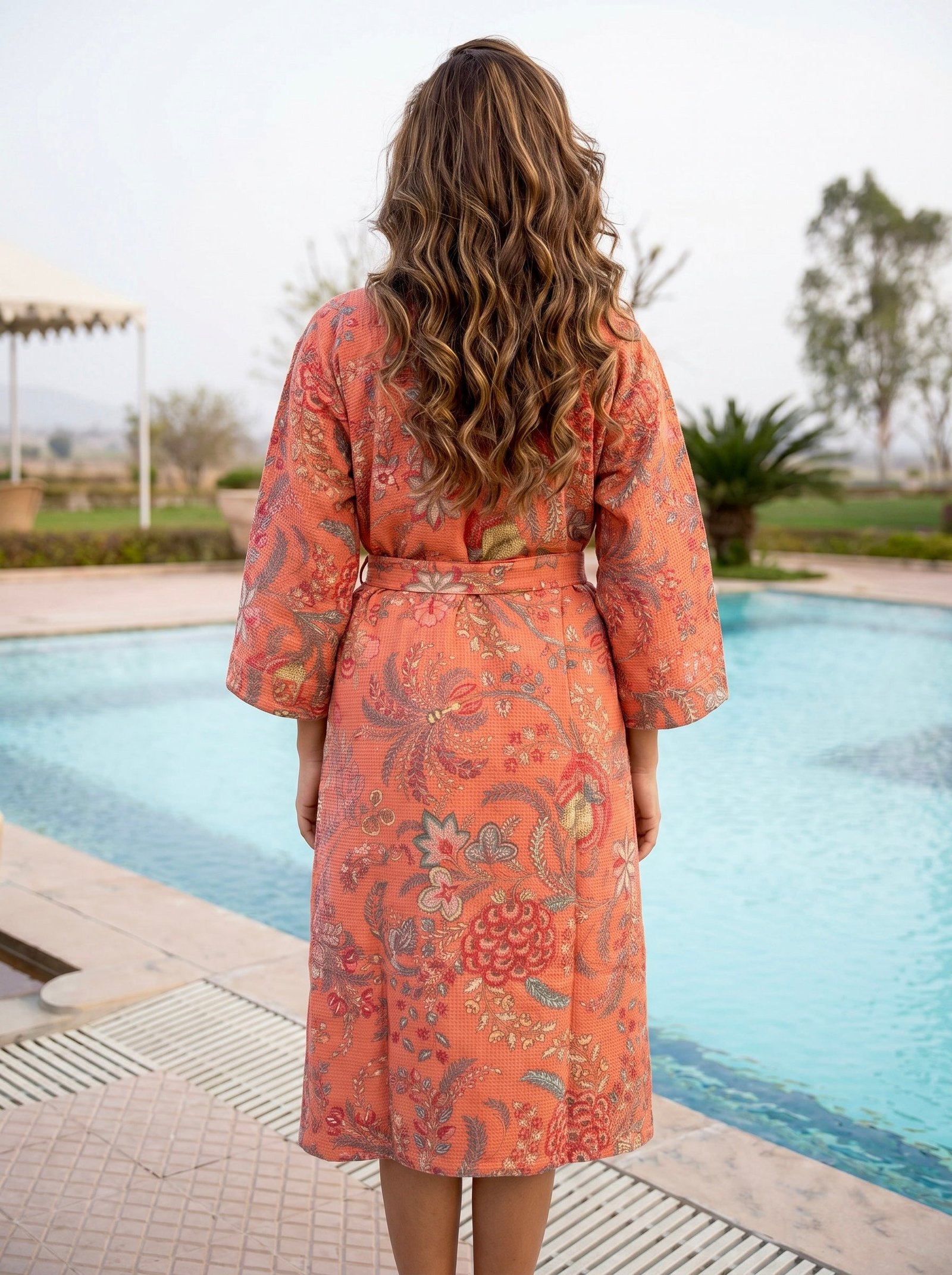 Coral Garden Cotton Waffle Bathrobe