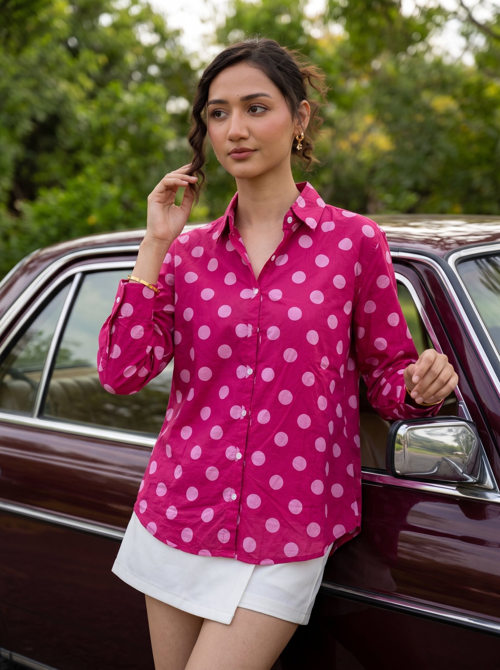 Berry Dot Printed Cotton Shirt