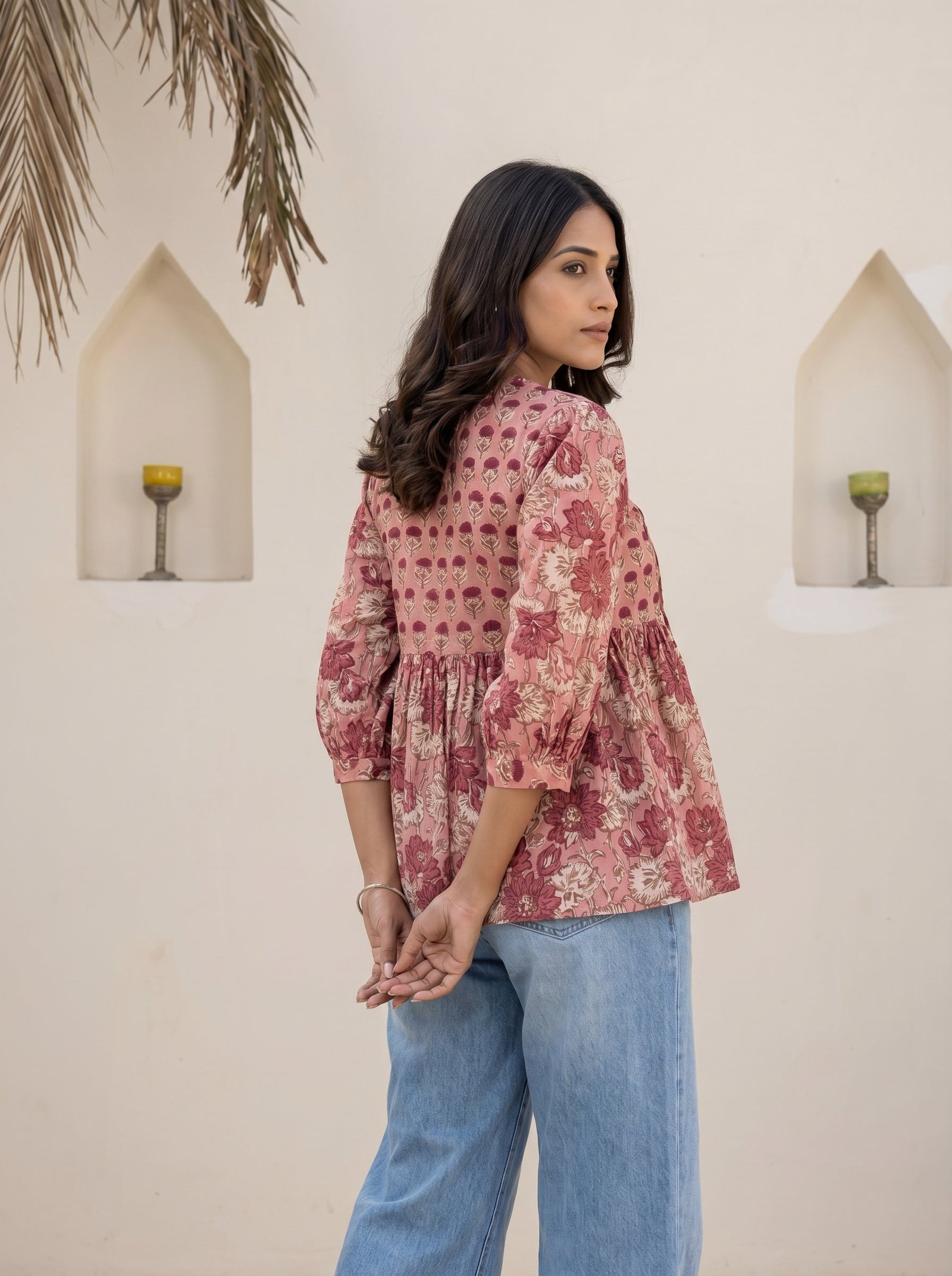 Pink Vintage Floral Peplum Top