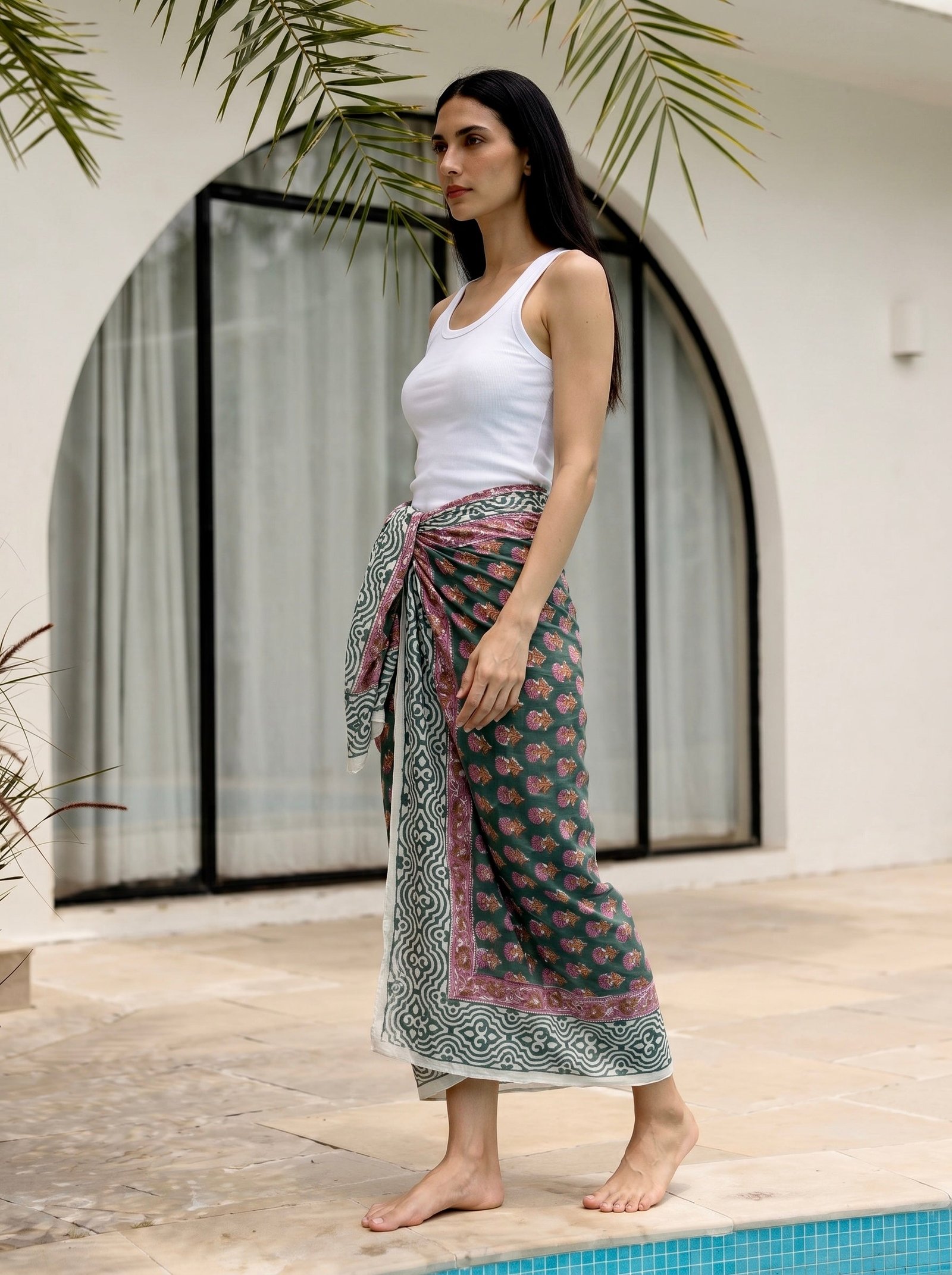 Forest Paisley Block Print Cotton Sarong