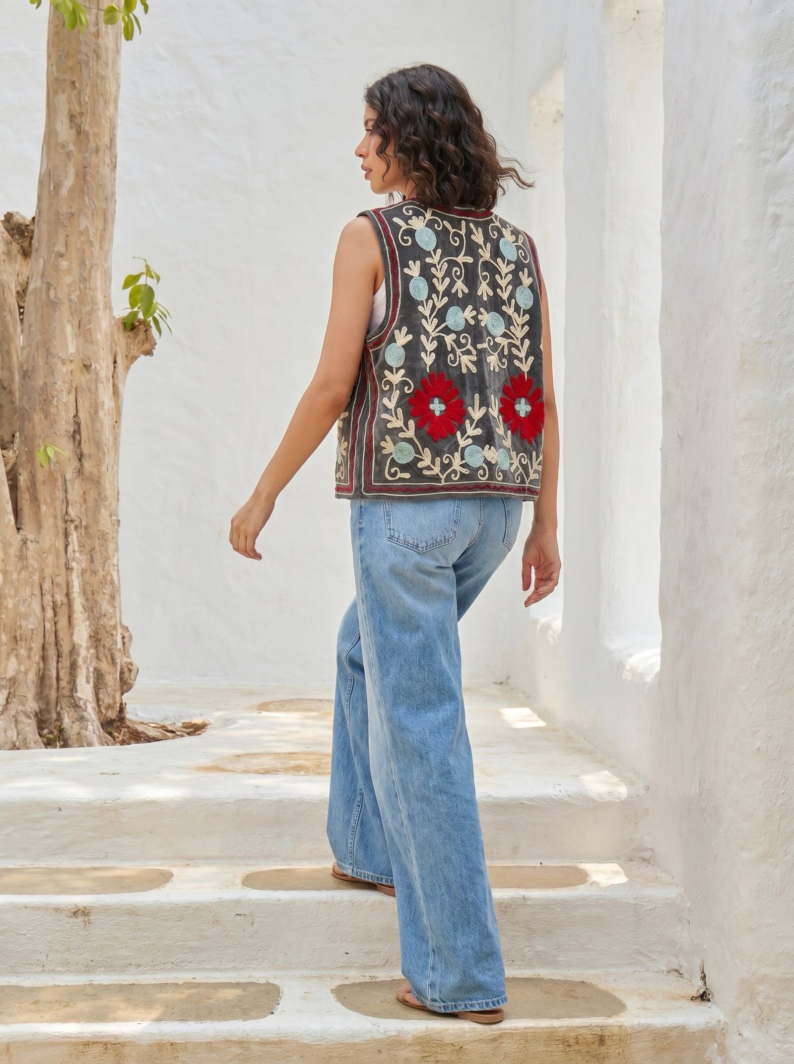 Meadow Charm Embroidered Velvet Vest