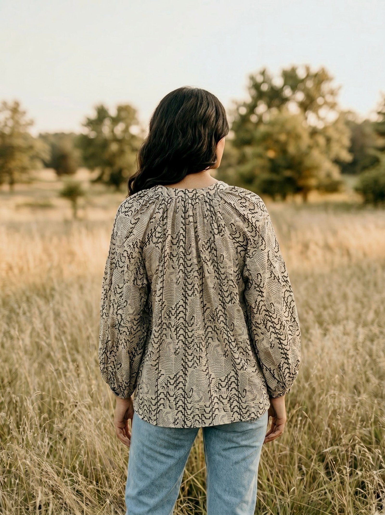 Sand Tribal Print Cotton Blouse