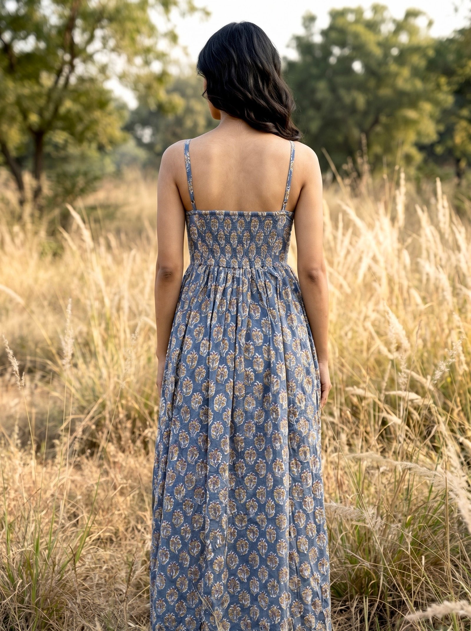 Blue Floral Cotton Maxi Dress