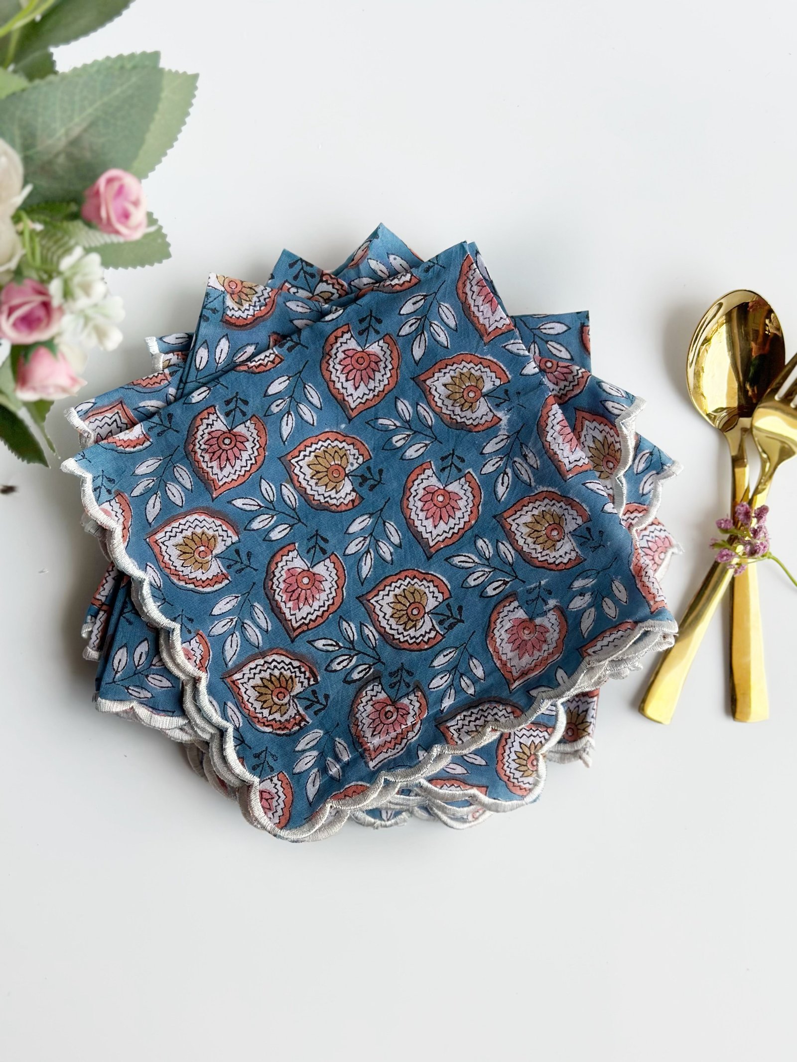 Blue Blossom Scalloped Napkin (set of 6)