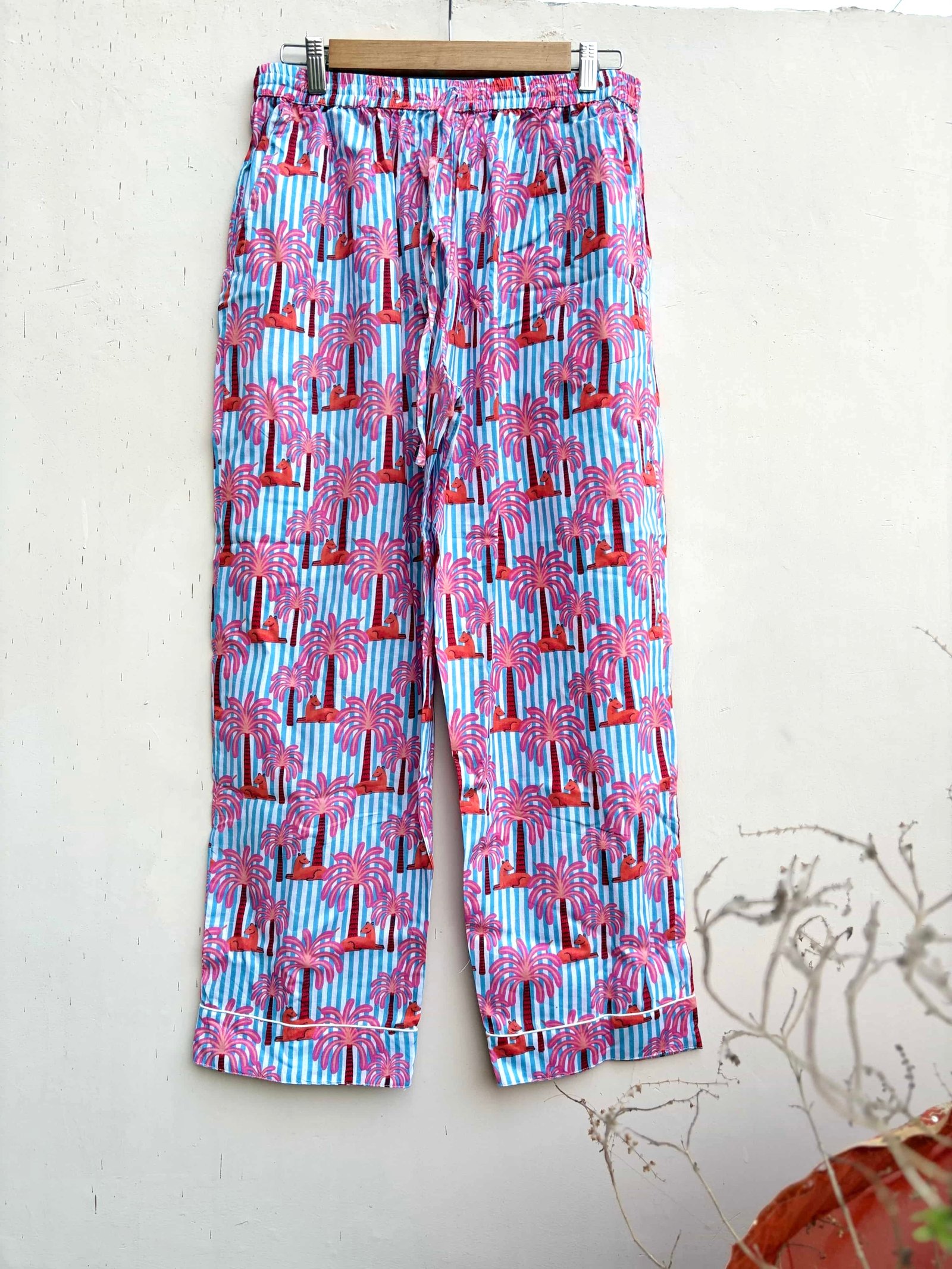 Tropical Palm Stripe Cotton Pajamas Set