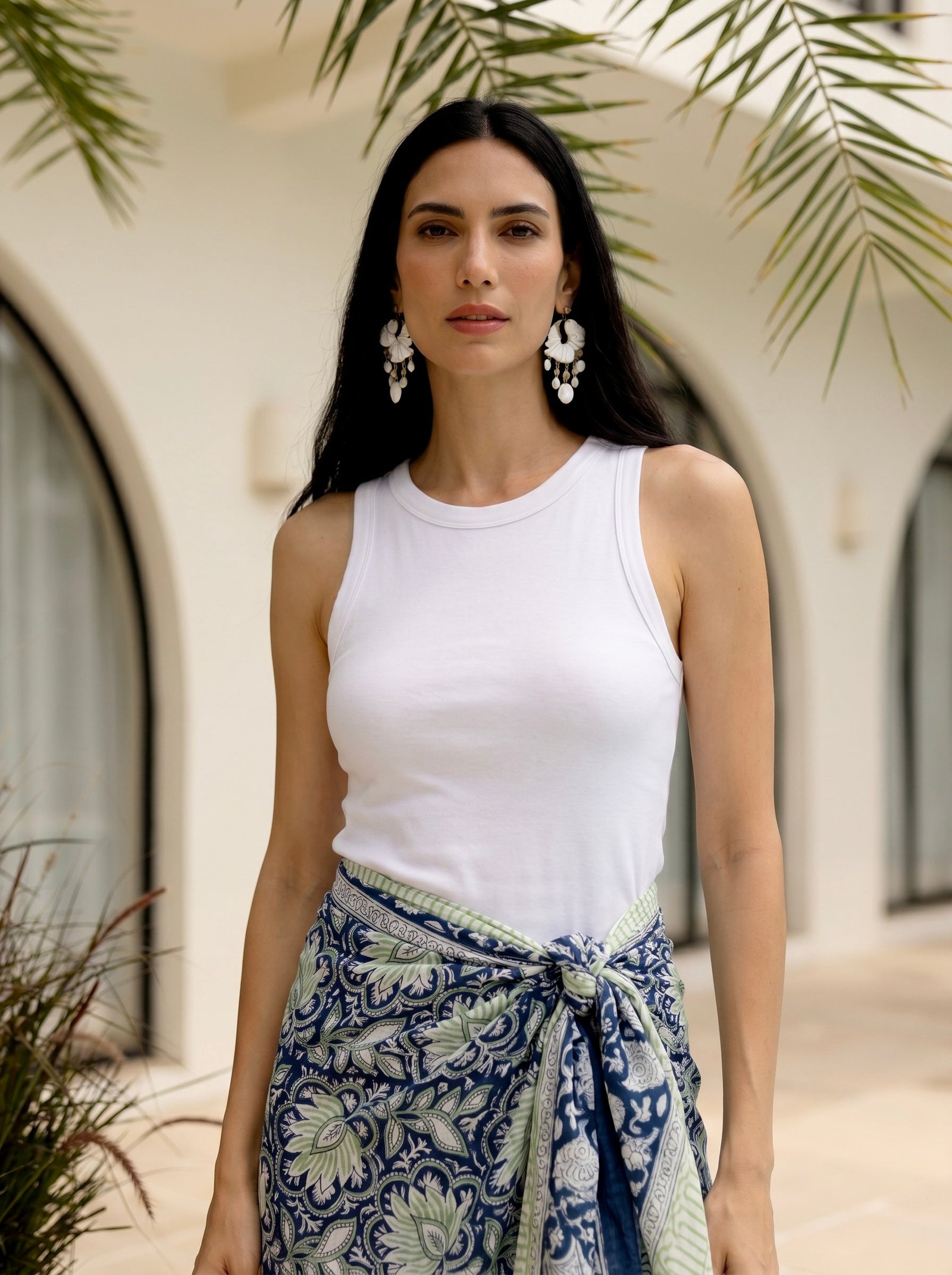 Indigo Garden Block Print Cotton Sarong