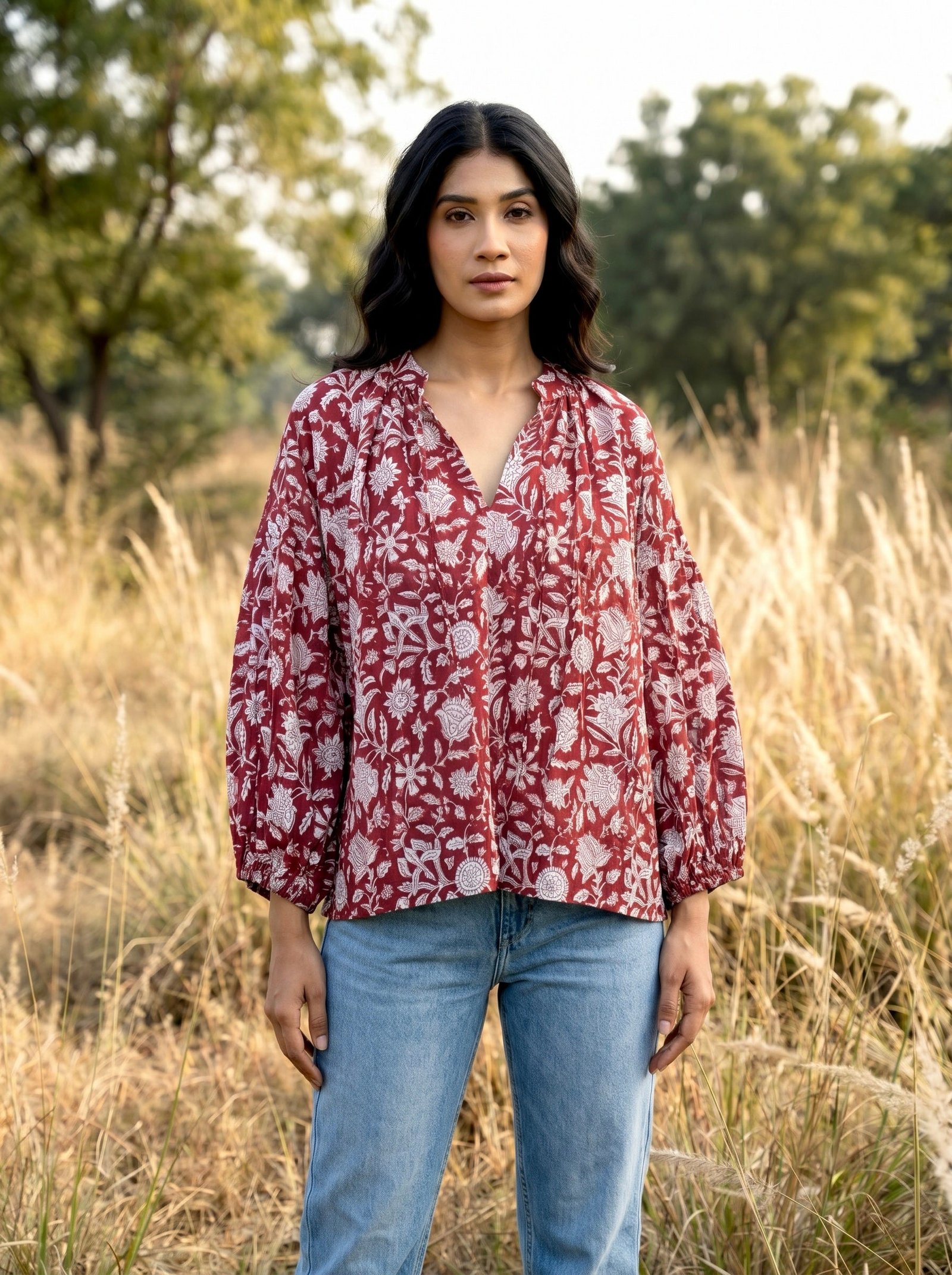 Rust Botanical Cotton Blouse