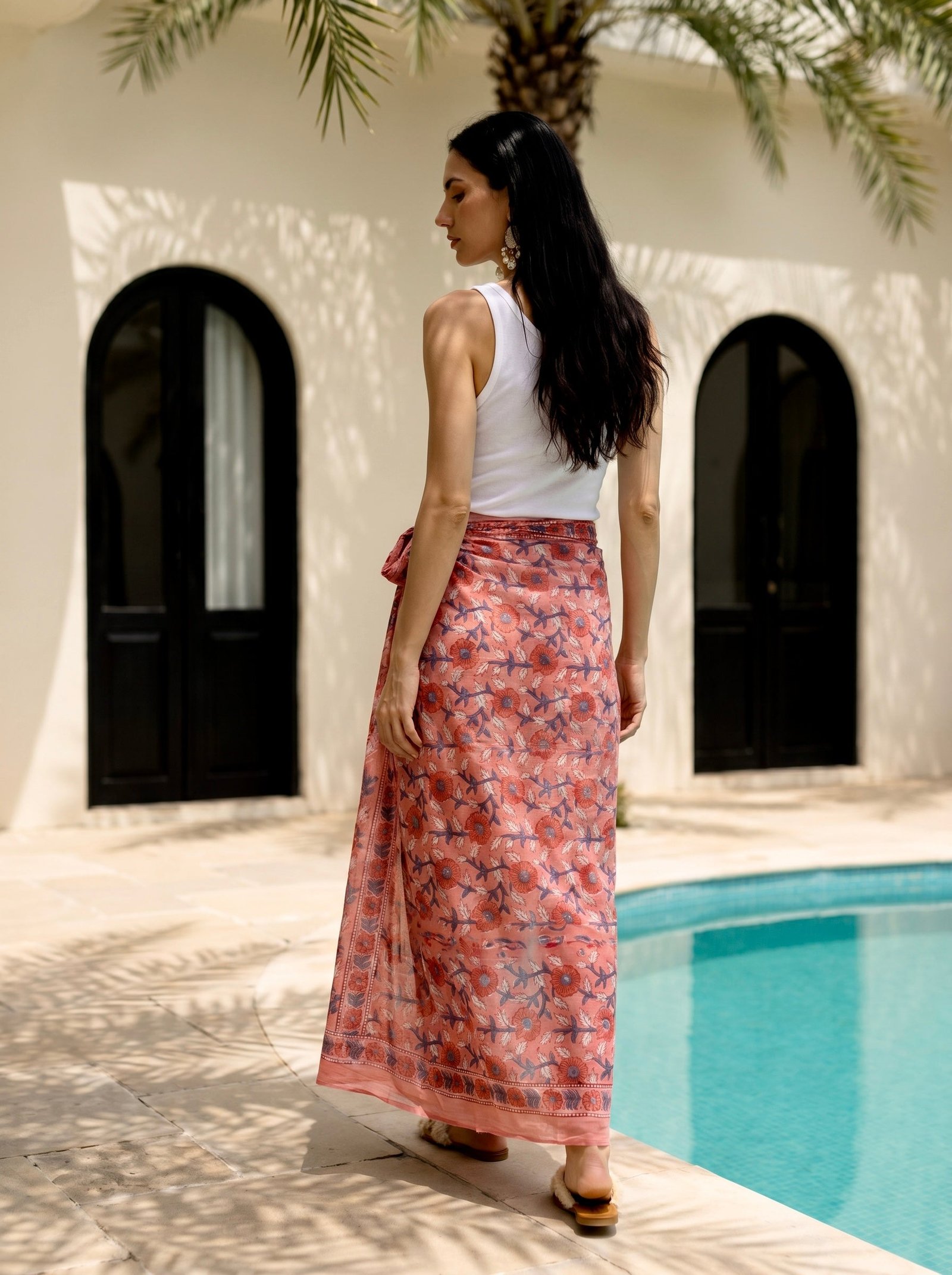 Blush Vine Block Print Cotton Sarong
