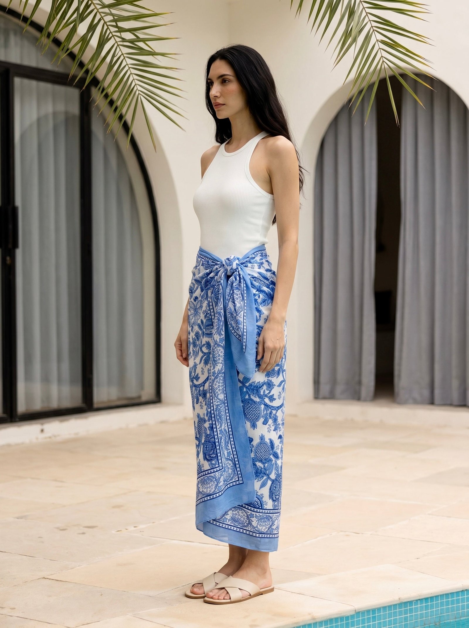 Azure Bloom Cotton Sarong