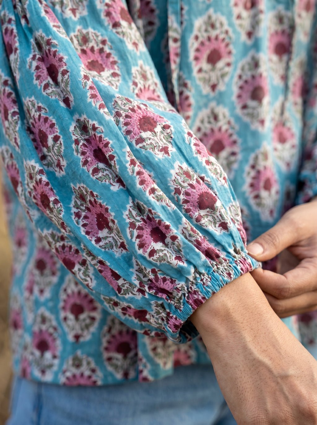 Aqua Floral Buti Print Blouse