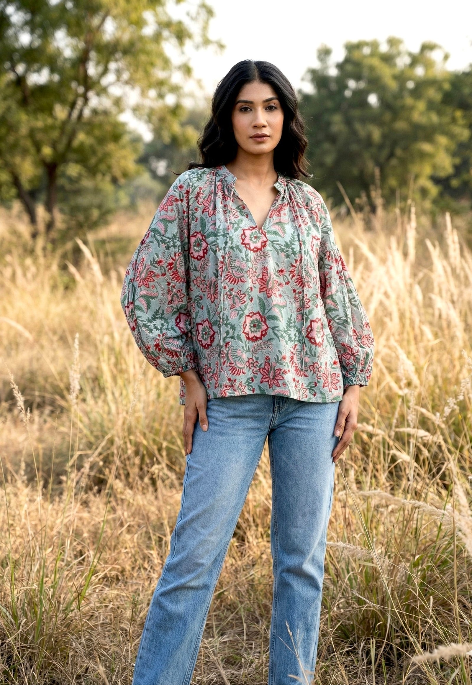 Misty Garden Floral Cotton Top