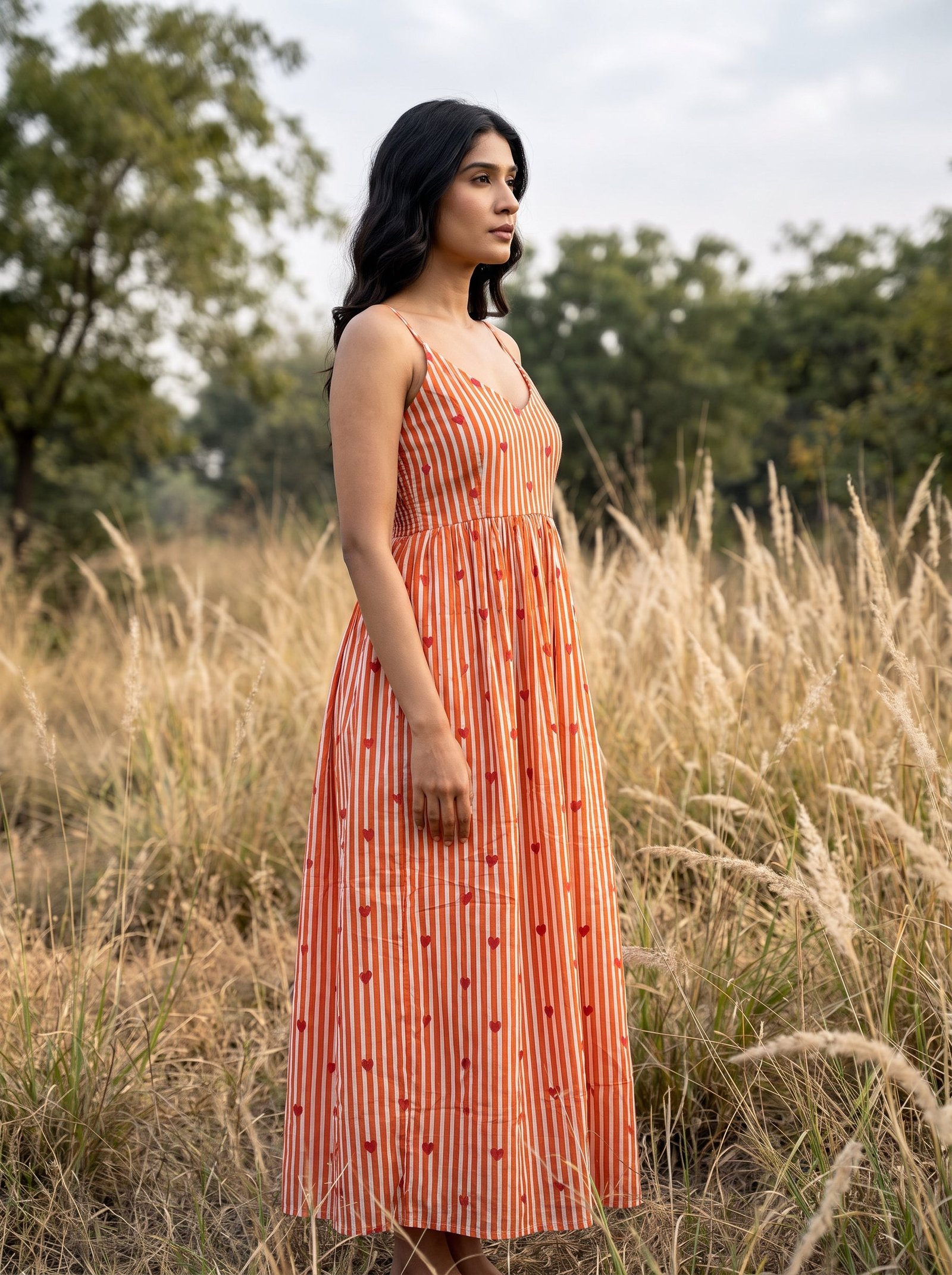 Orange Heart Stripe Maxi Dress