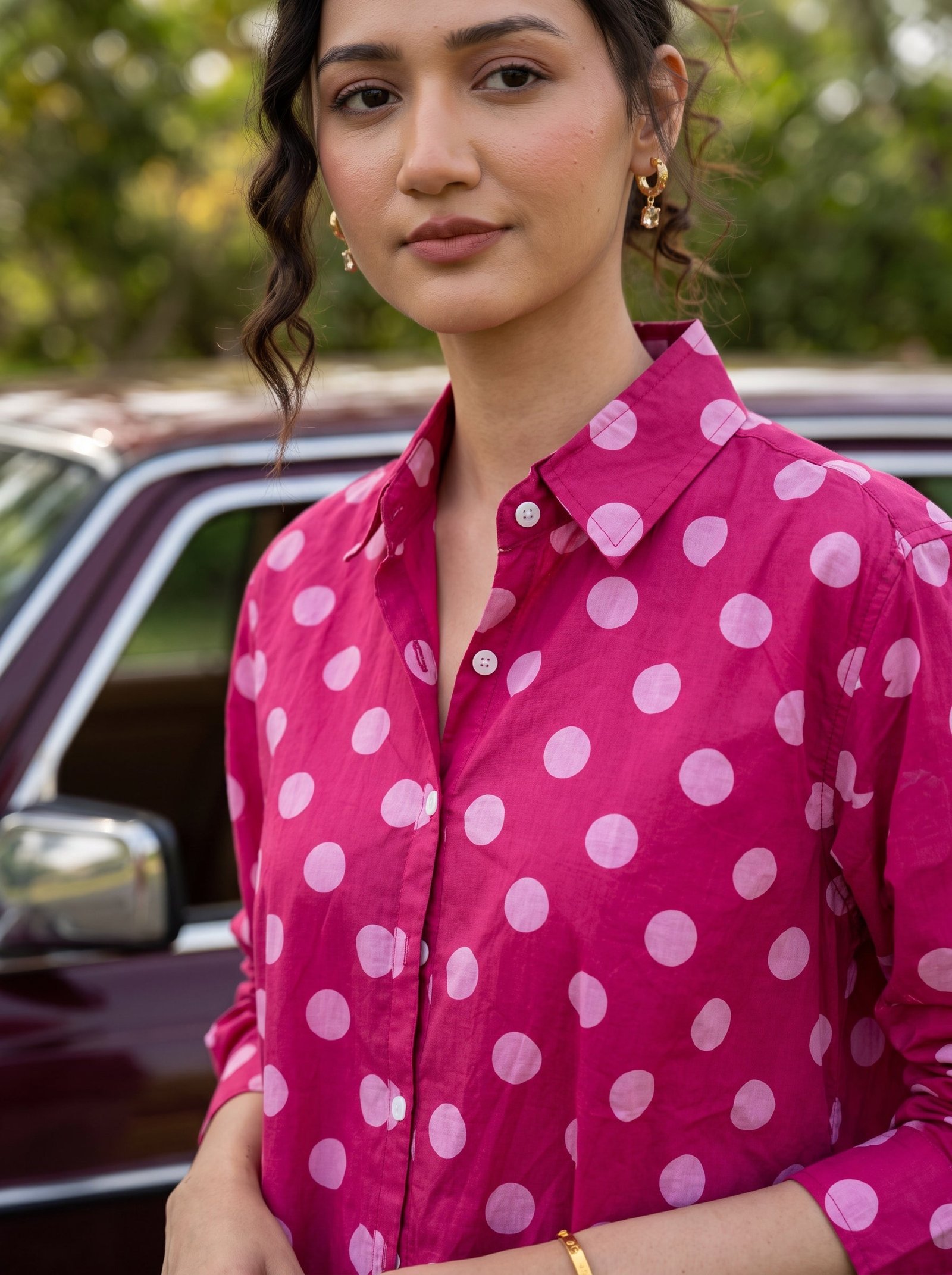 Berry Dot Printed Cotton Shirt