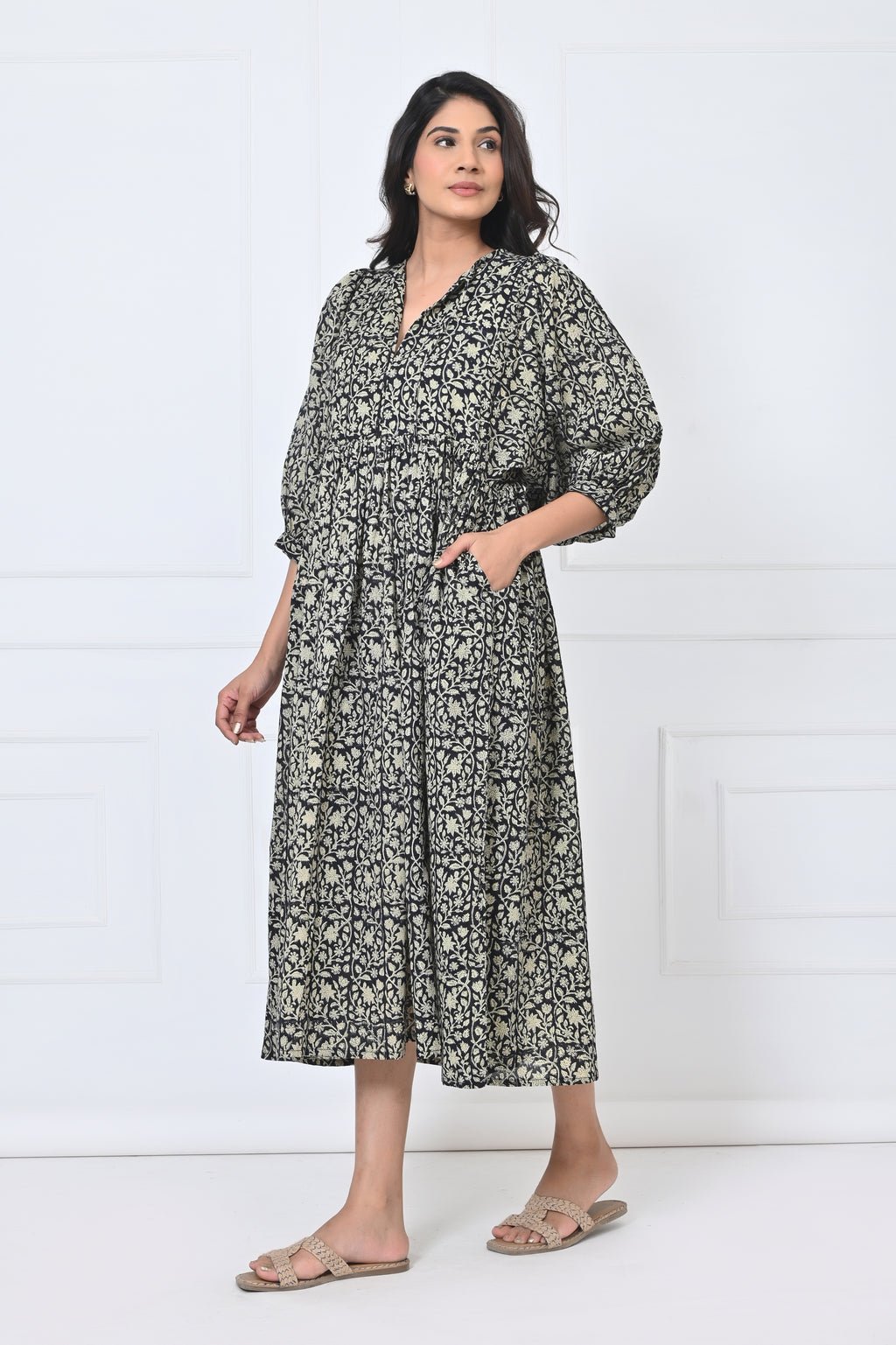 Floral Print Cotton Maxi Doi Dress