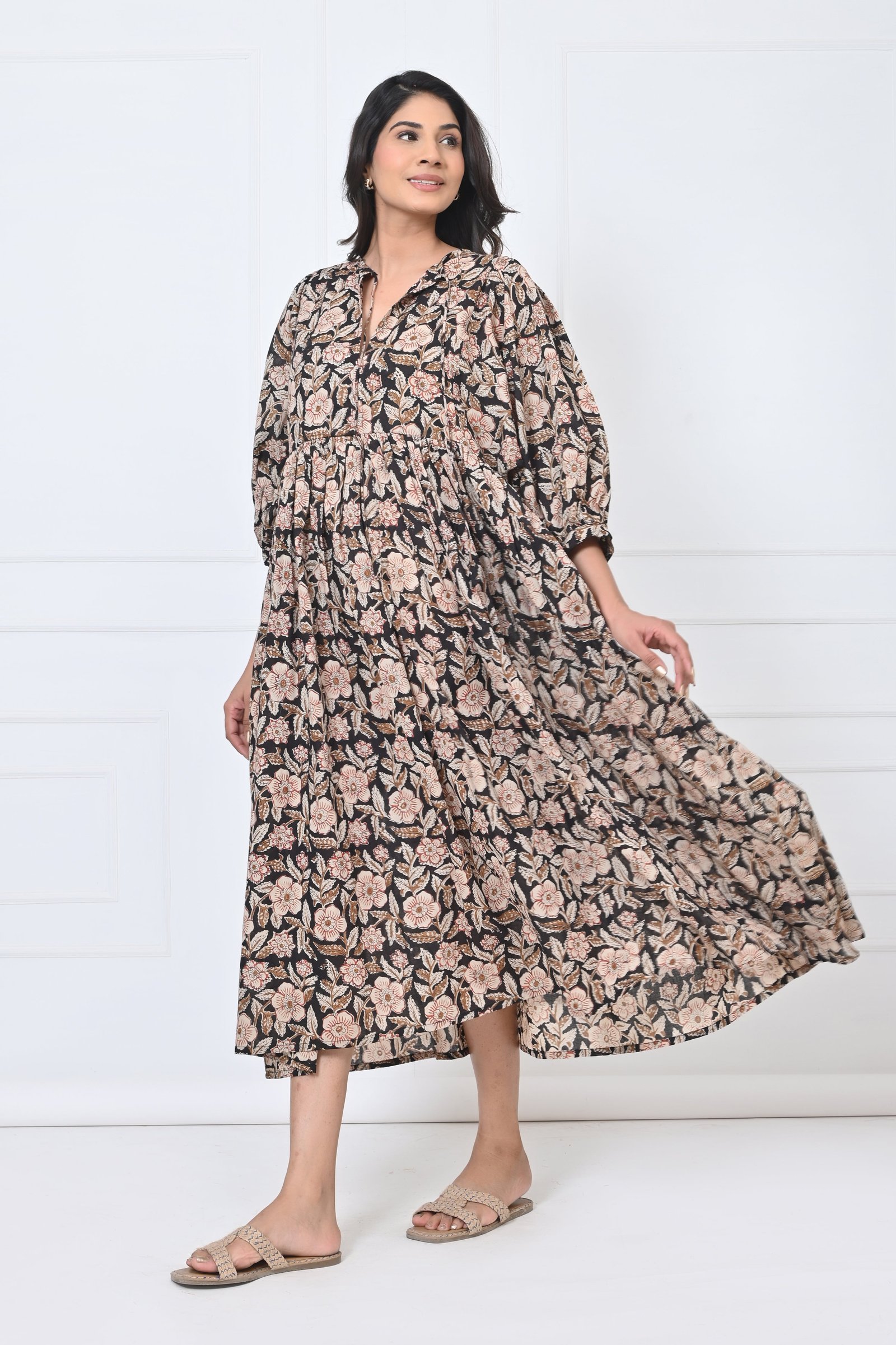 Kalamkari Print Cotton Maxi Doi Dress