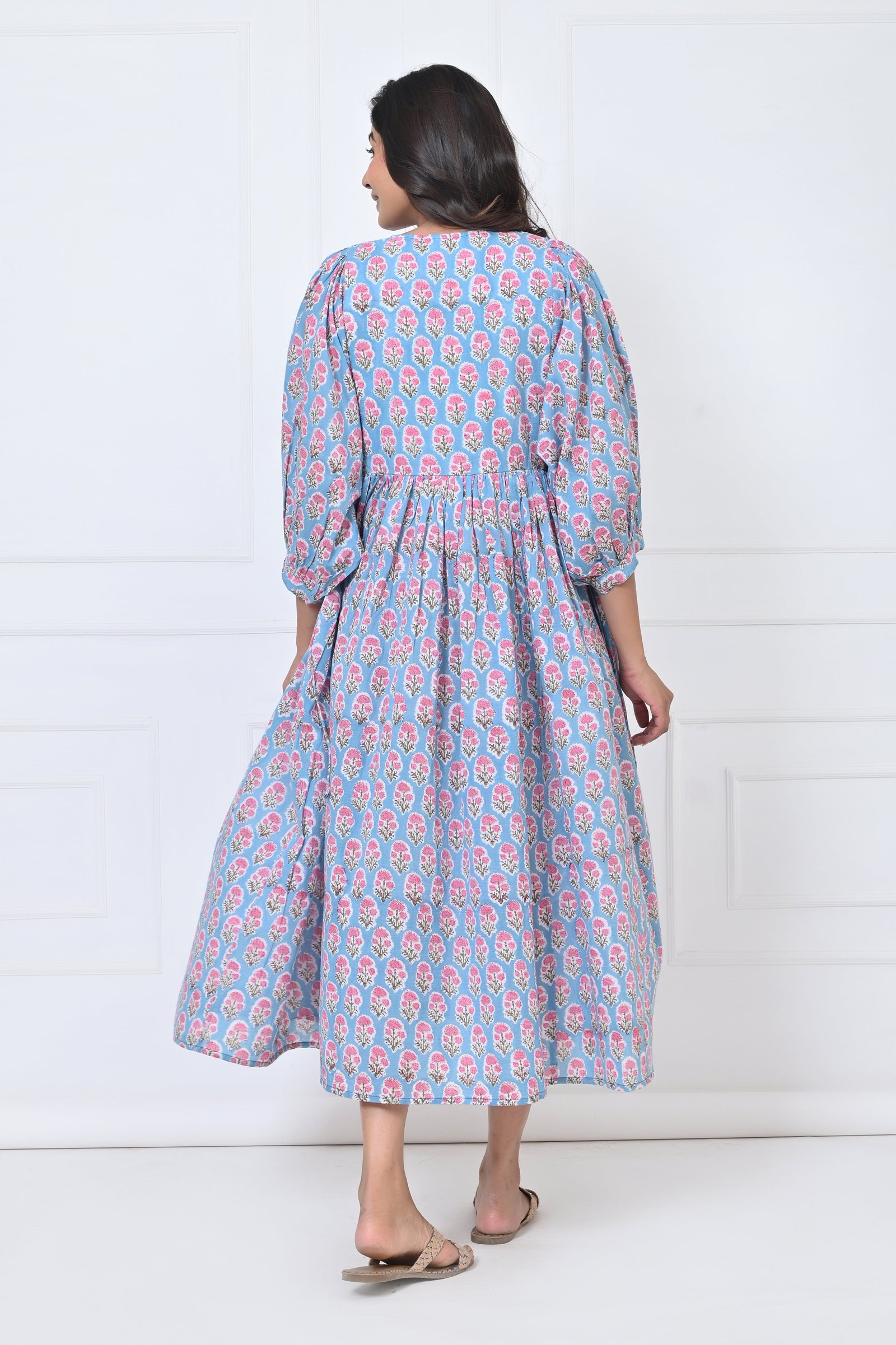 Flower Print Cotton Maxi Doi Dress