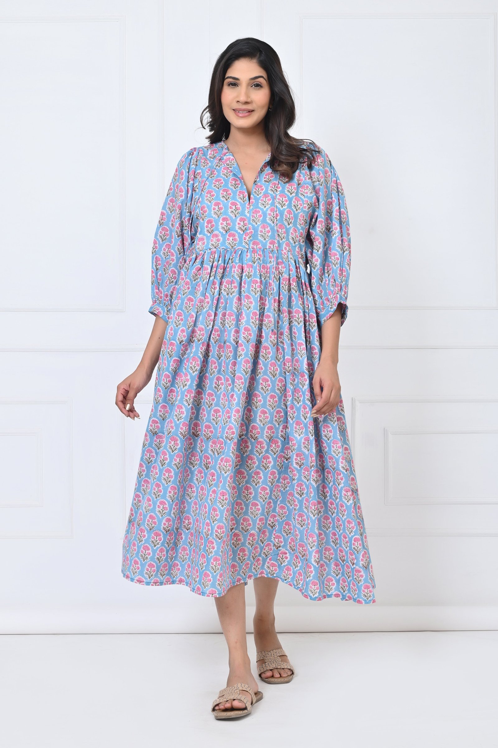 Flower Print Cotton Maxi Doi Dress