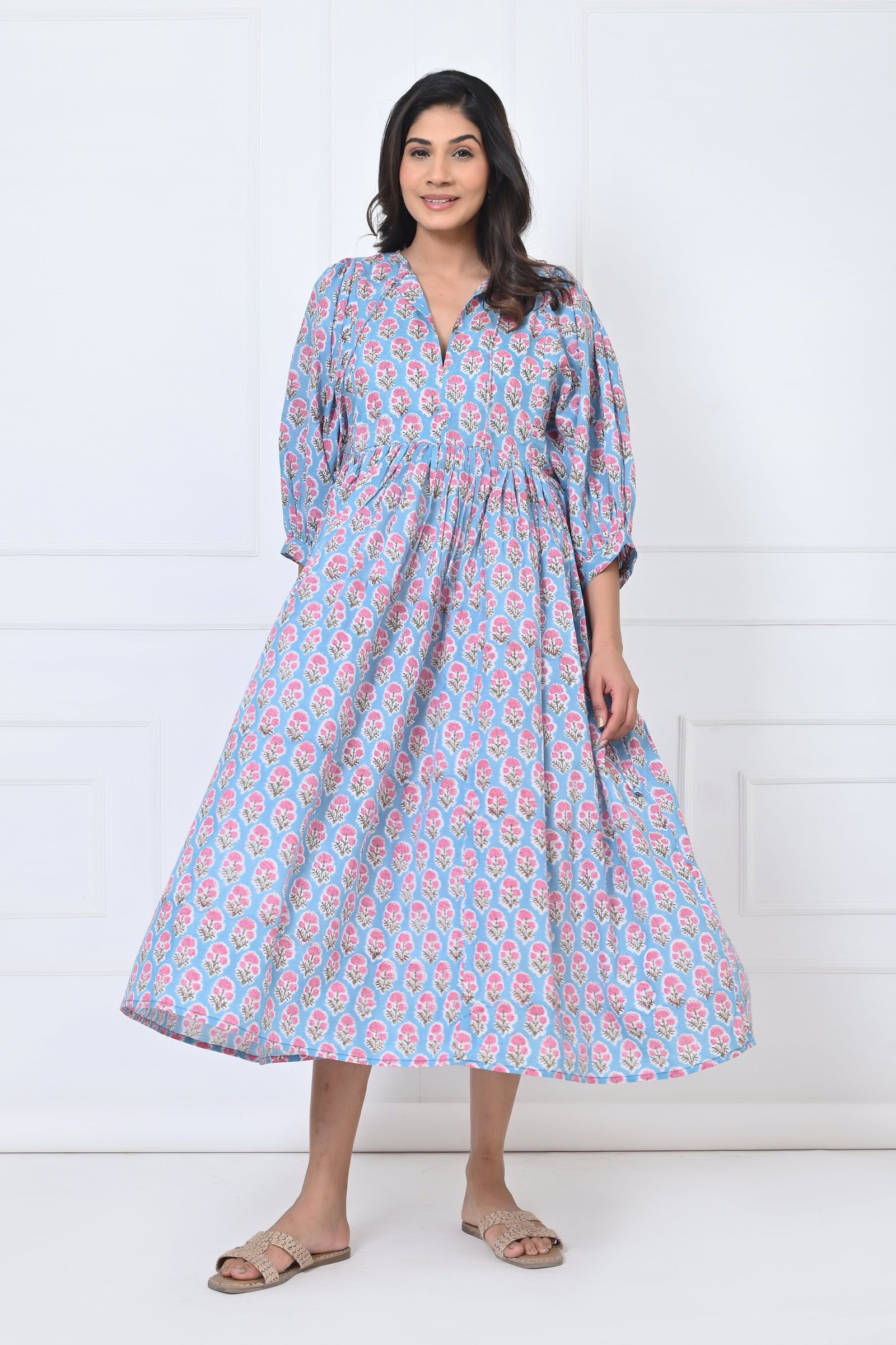 Flower Print Cotton Maxi Doi Dress