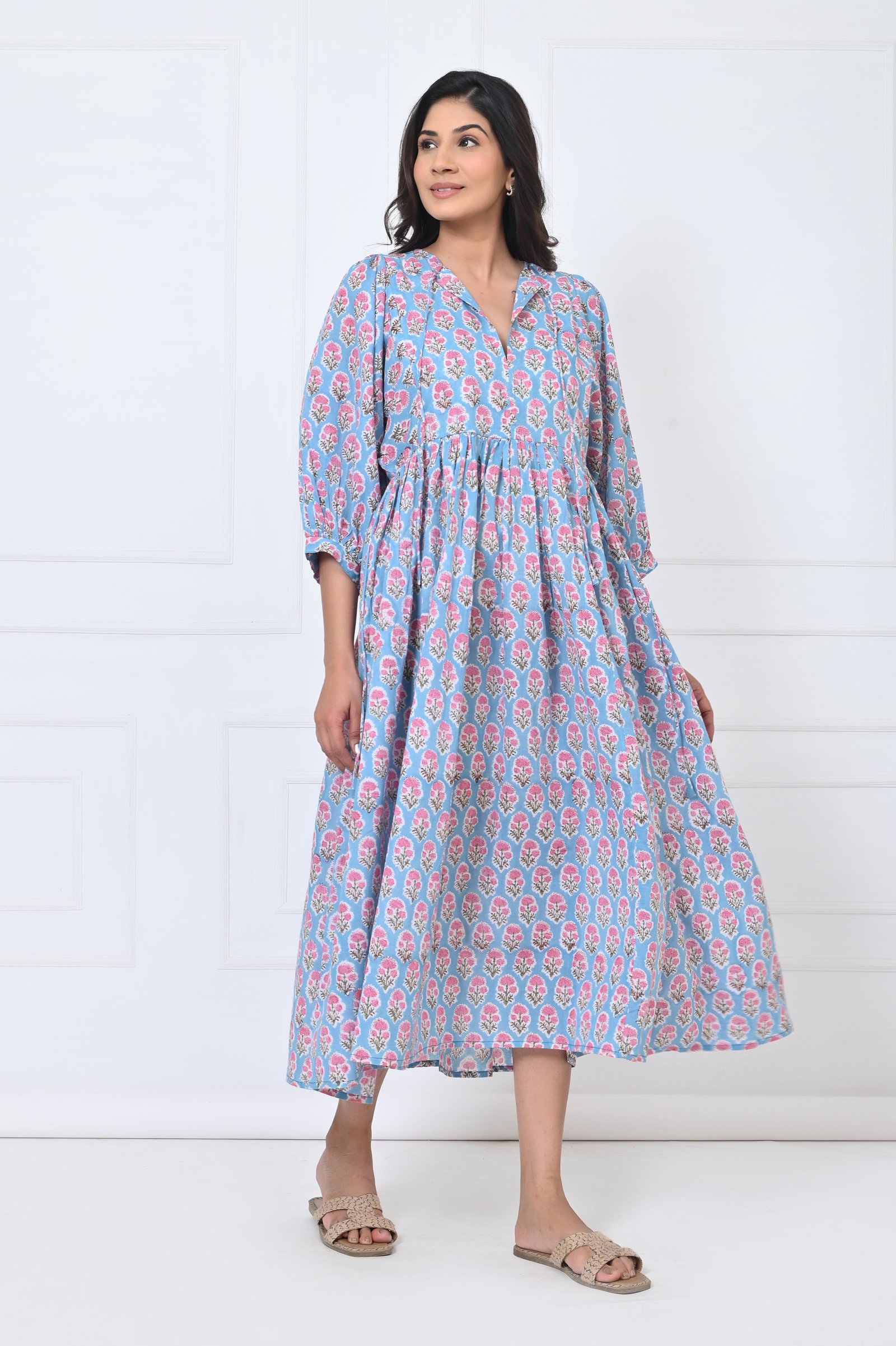 Flower Print Cotton Maxi Doi Dress