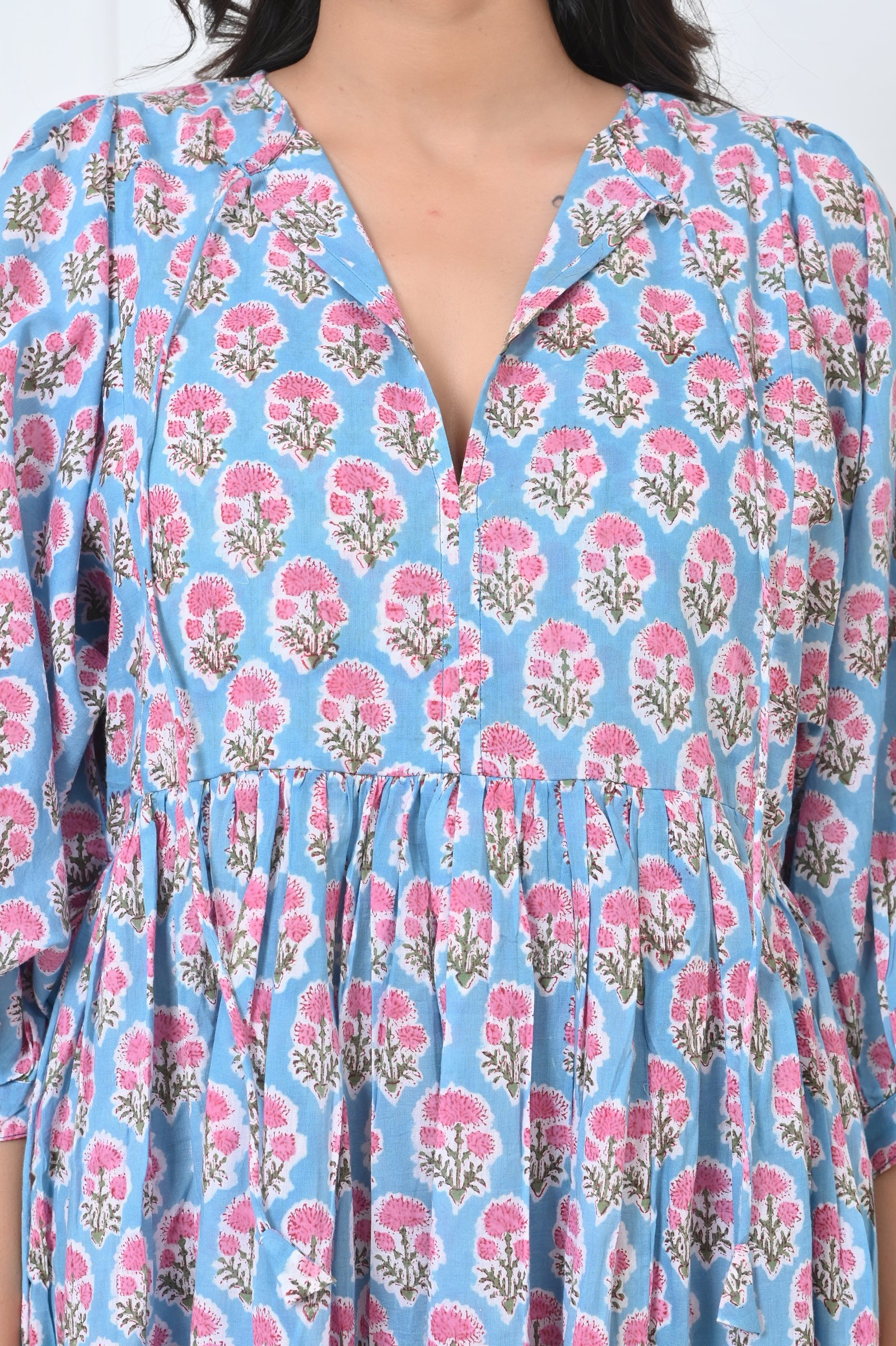Flower Print Cotton Maxi Doi Dress