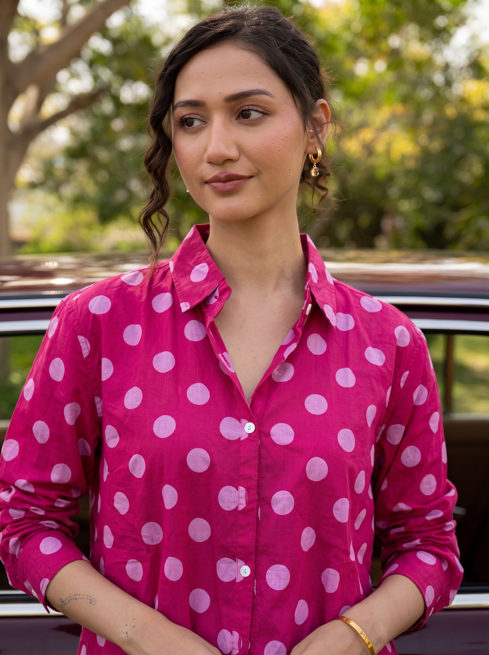 Berry Dot Printed Cotton Shirt