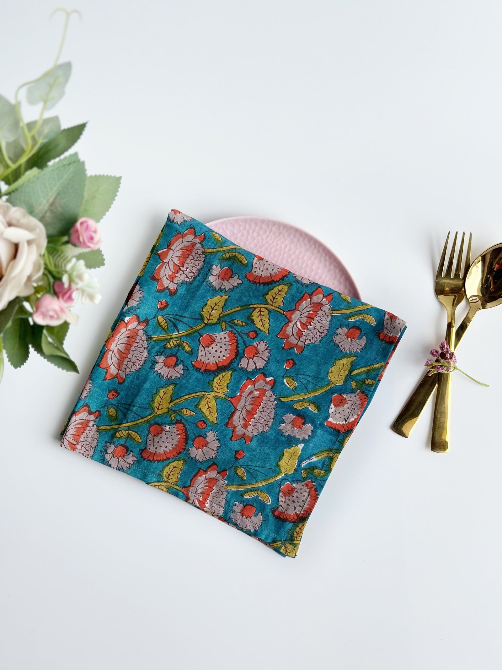 Azure Lotus Cotton Napkin (Set of 6 )