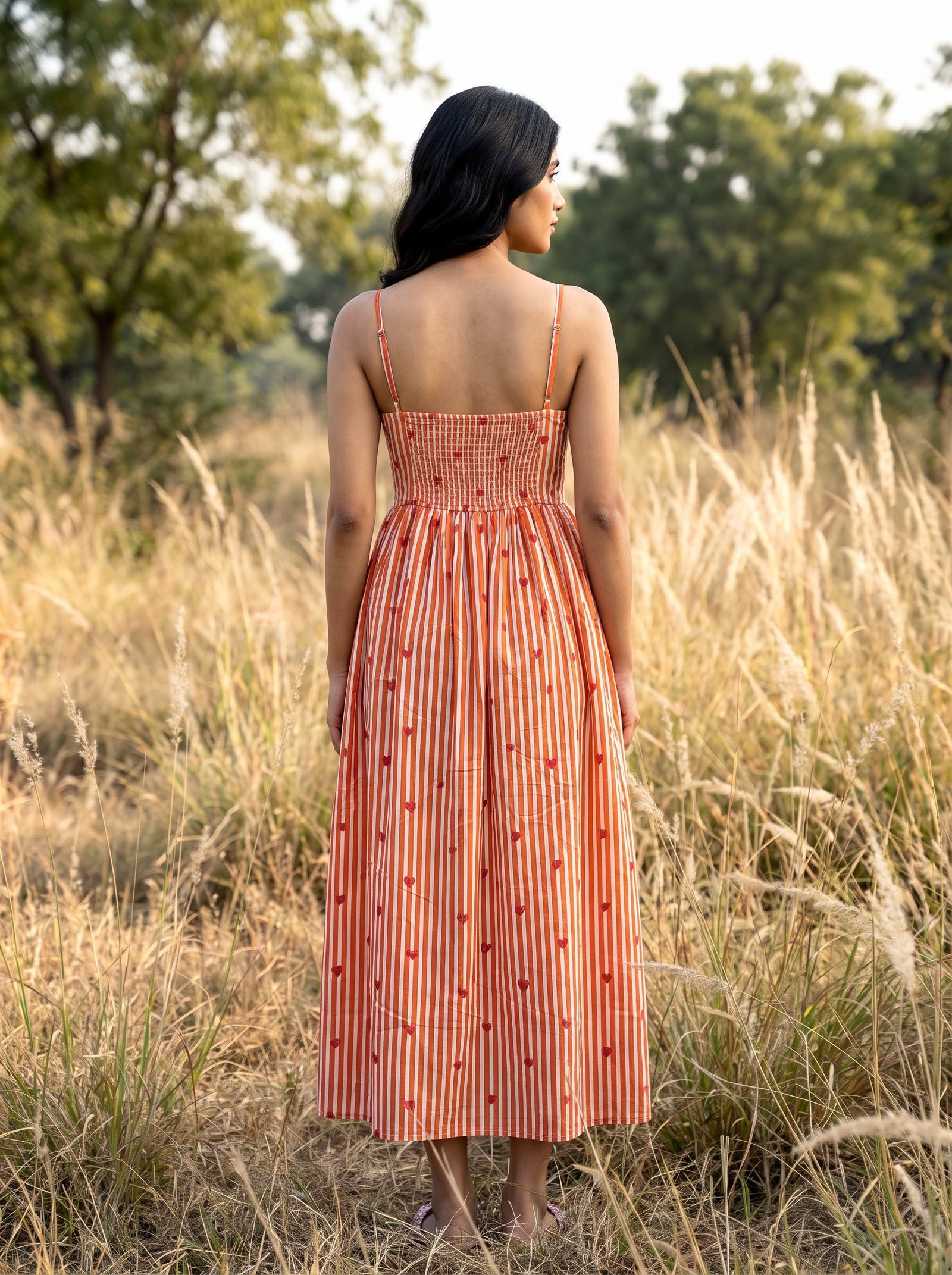 Orange Heart Stripe Maxi Dress